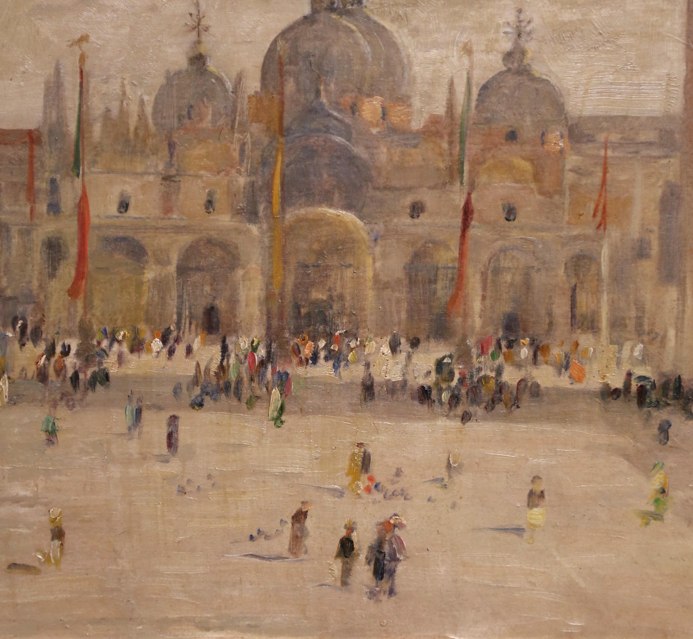 XIXe siècle A.I.C. Venetian Impressionist Painting of St. Mark's Square, 19e siècle, signé en vente