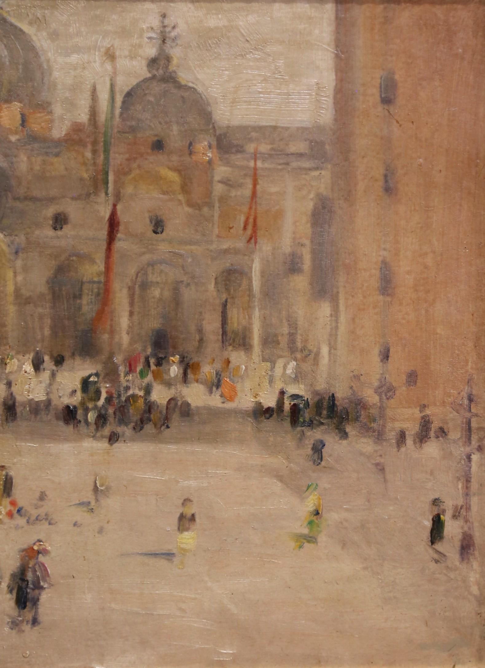 Bois doré A.I.C. Venetian Impressionist Painting of St. Mark's Square, 19e siècle, signé en vente