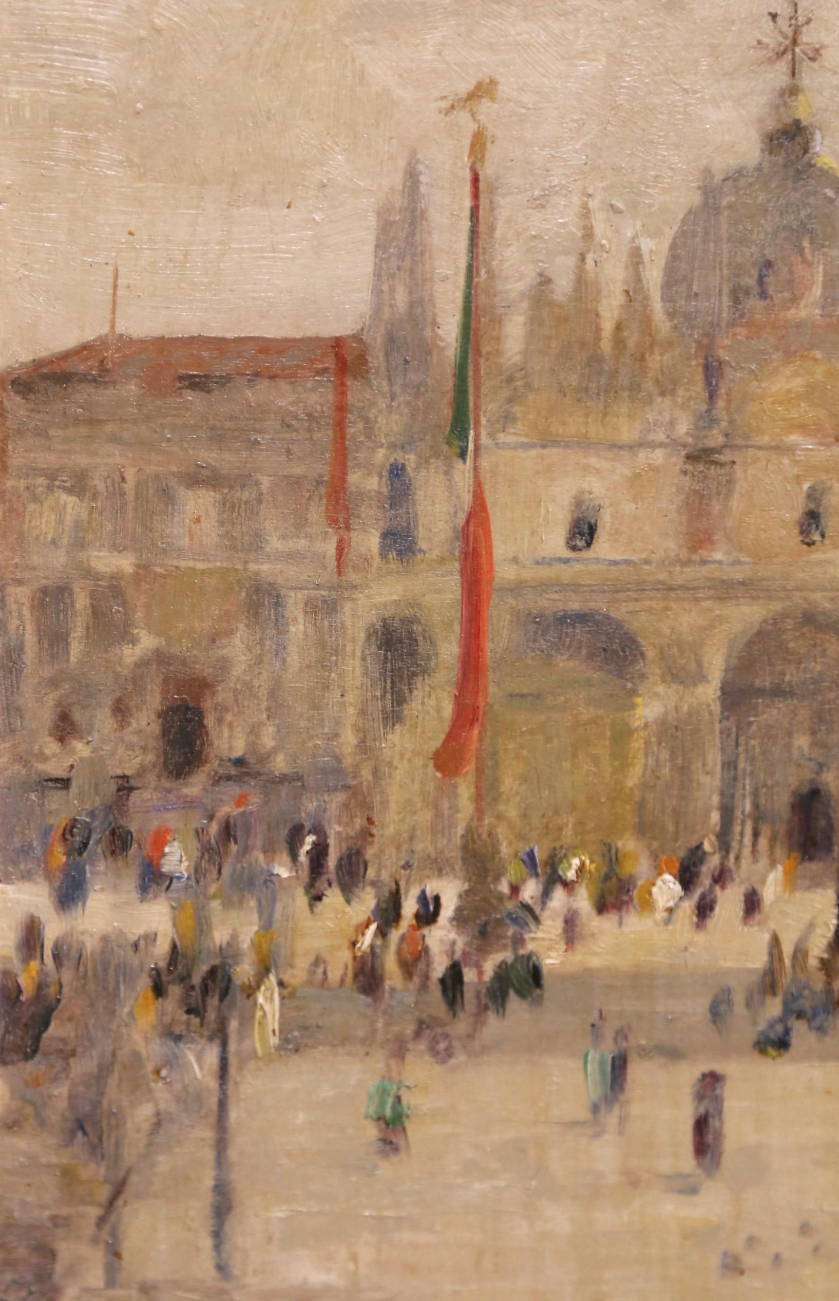 A.I.C. Venetian Impressionist Painting of St. Mark's Square, 19e siècle, signé en vente 1