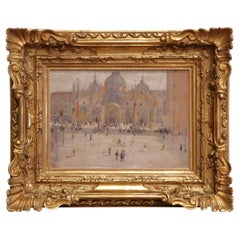 A.I.C. Venetian Impressionist Painting of St. Mark's Square, 19e siècle, signé