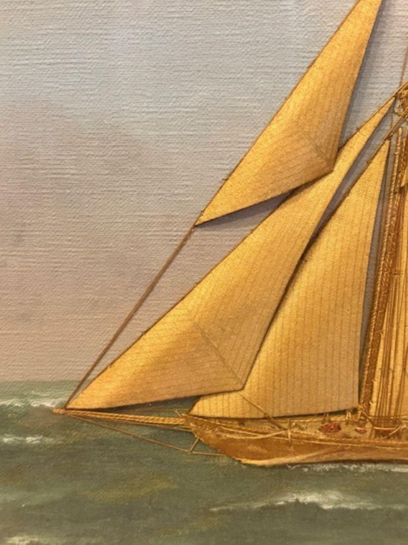 Artisanat A.I.C., 19ème siècle, paysage marin brodé de soie et peint à la main par Thomas Willis, vers 1890. en vente