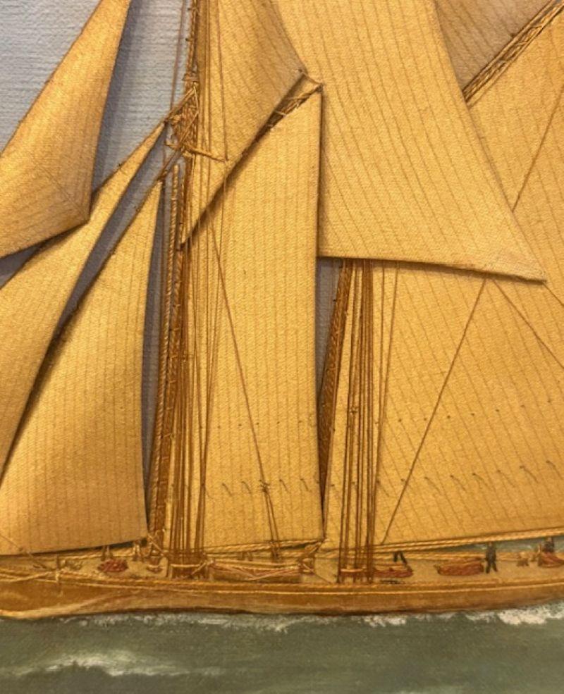 Américain A.I.C., 19ème siècle, paysage marin brodé de soie et peint à la main par Thomas Willis, vers 1890. en vente