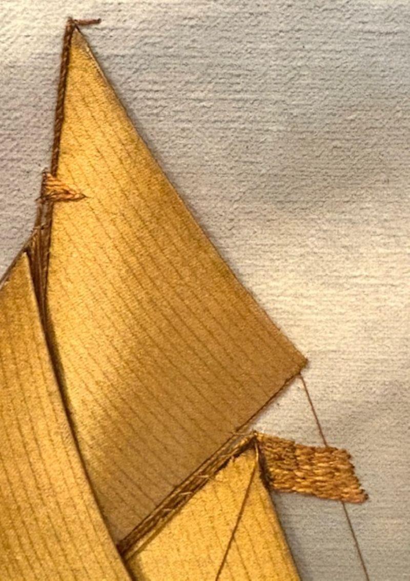 Fait main A.I.C., 19ème siècle, paysage marin brodé de soie et peint à la main par Thomas Willis, vers 1890. en vente