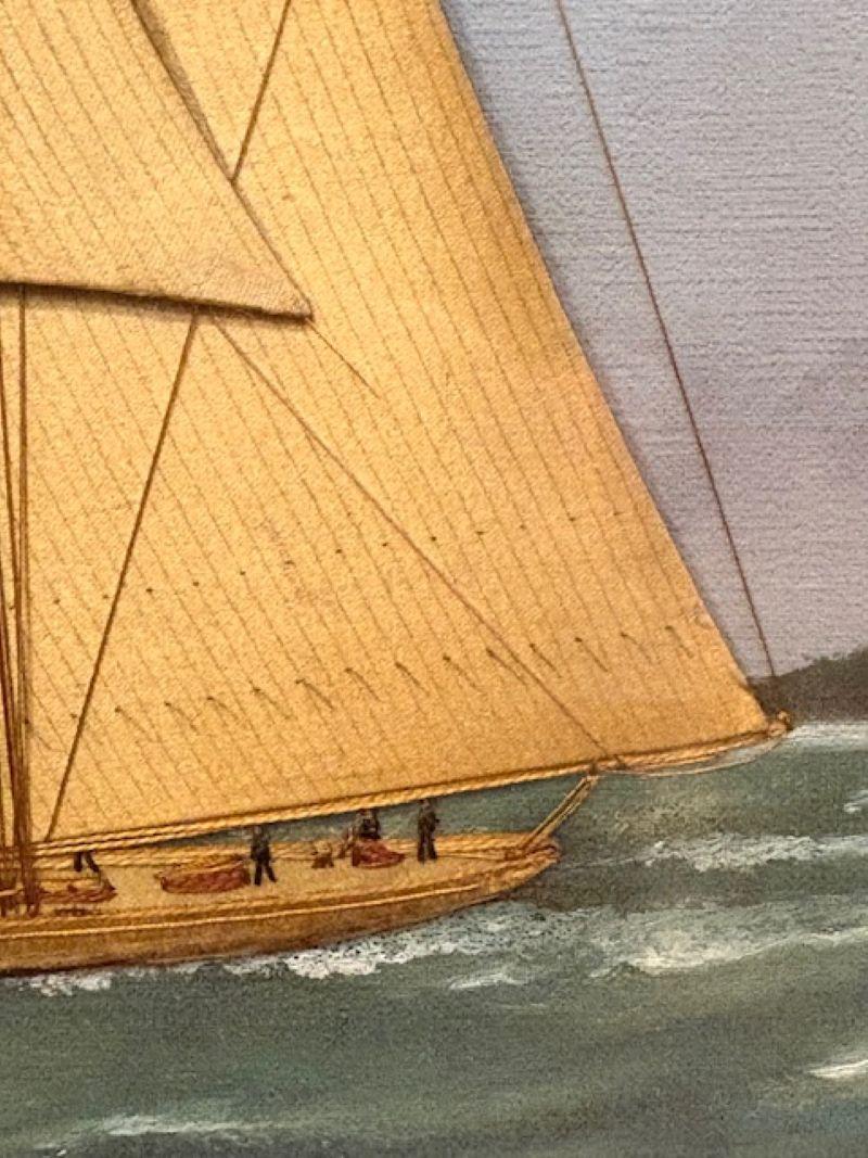 A.I.C., 19ème siècle, paysage marin brodé de soie et peint à la main par Thomas Willis, vers 1890. Bon état - En vente à Nantucket, MA
