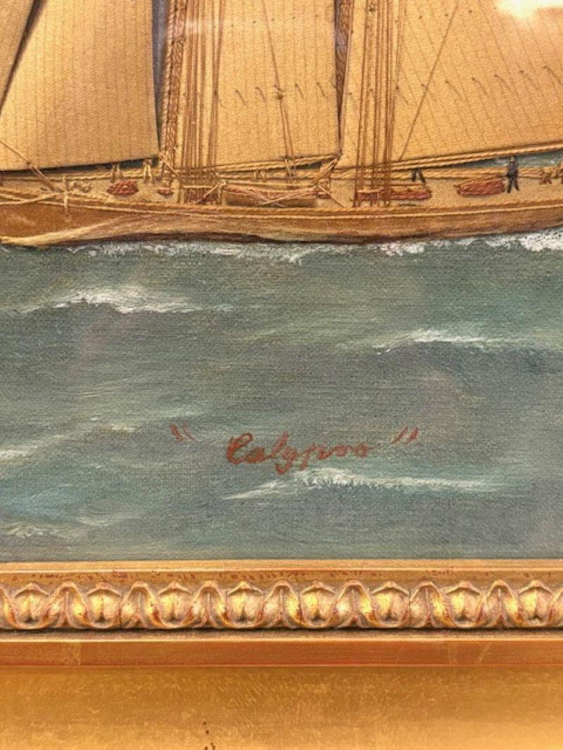 Fin du XIXe siècle A.I.C., 19ème siècle, paysage marin brodé de soie et peint à la main par Thomas Willis, vers 1890. en vente