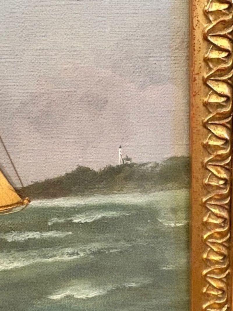 A.I.C., 19ème siècle, paysage marin brodé de soie et peint à la main par Thomas Willis, vers 1890. en vente 1