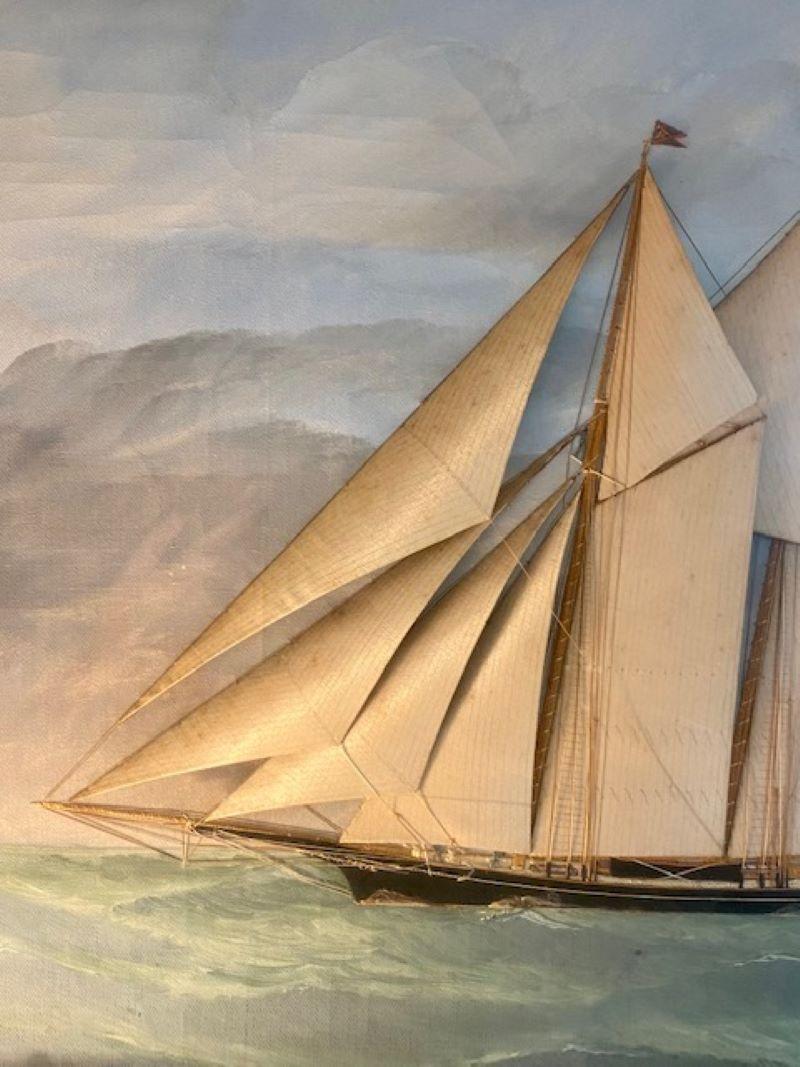 Américain Paysage marin en soie brodé et peint à la main par Thomas Willis, XIXe siècle en vente