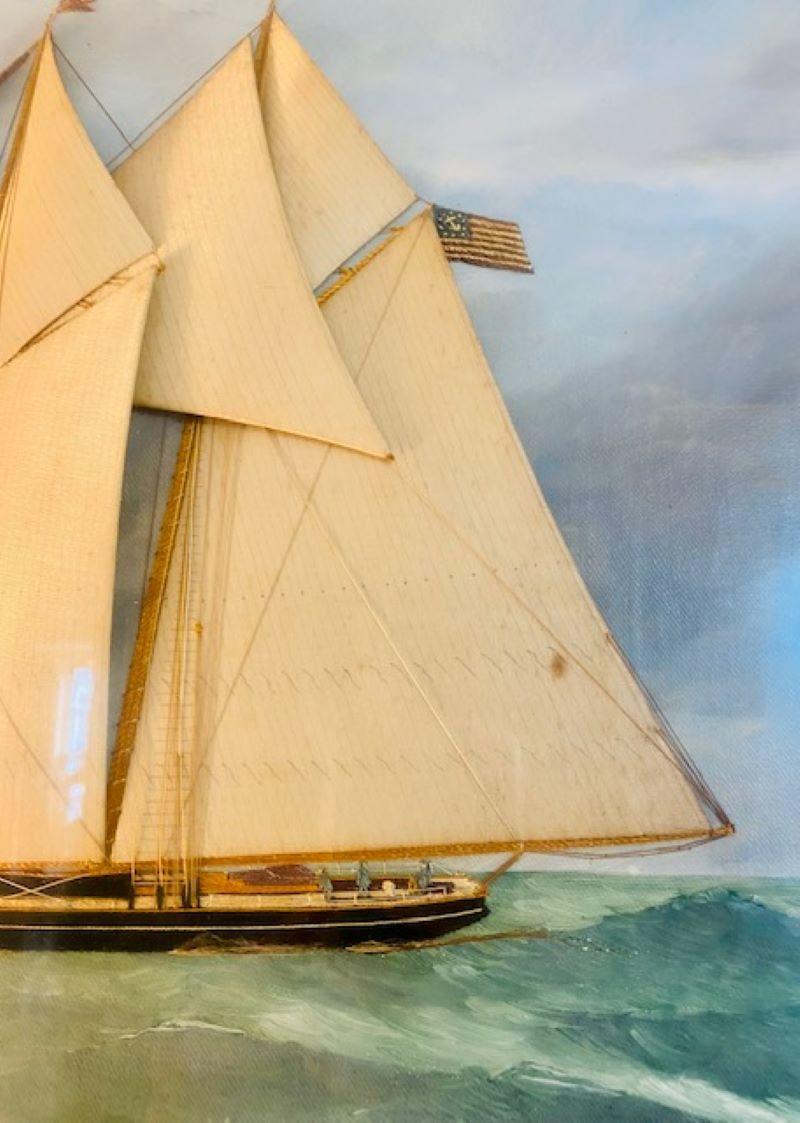 19th C. Silk Embroidered and Hand Painted Seascape by Thomas Willis In Good Condition For Sale In Nantucket, MA