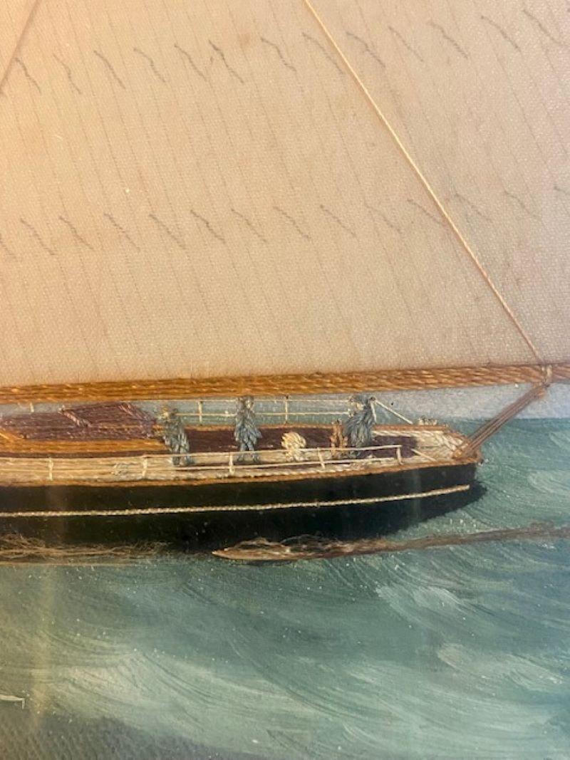 Fin du XIXe siècle Paysage marin en soie brodé et peint à la main par Thomas Willis, XIXe siècle en vente