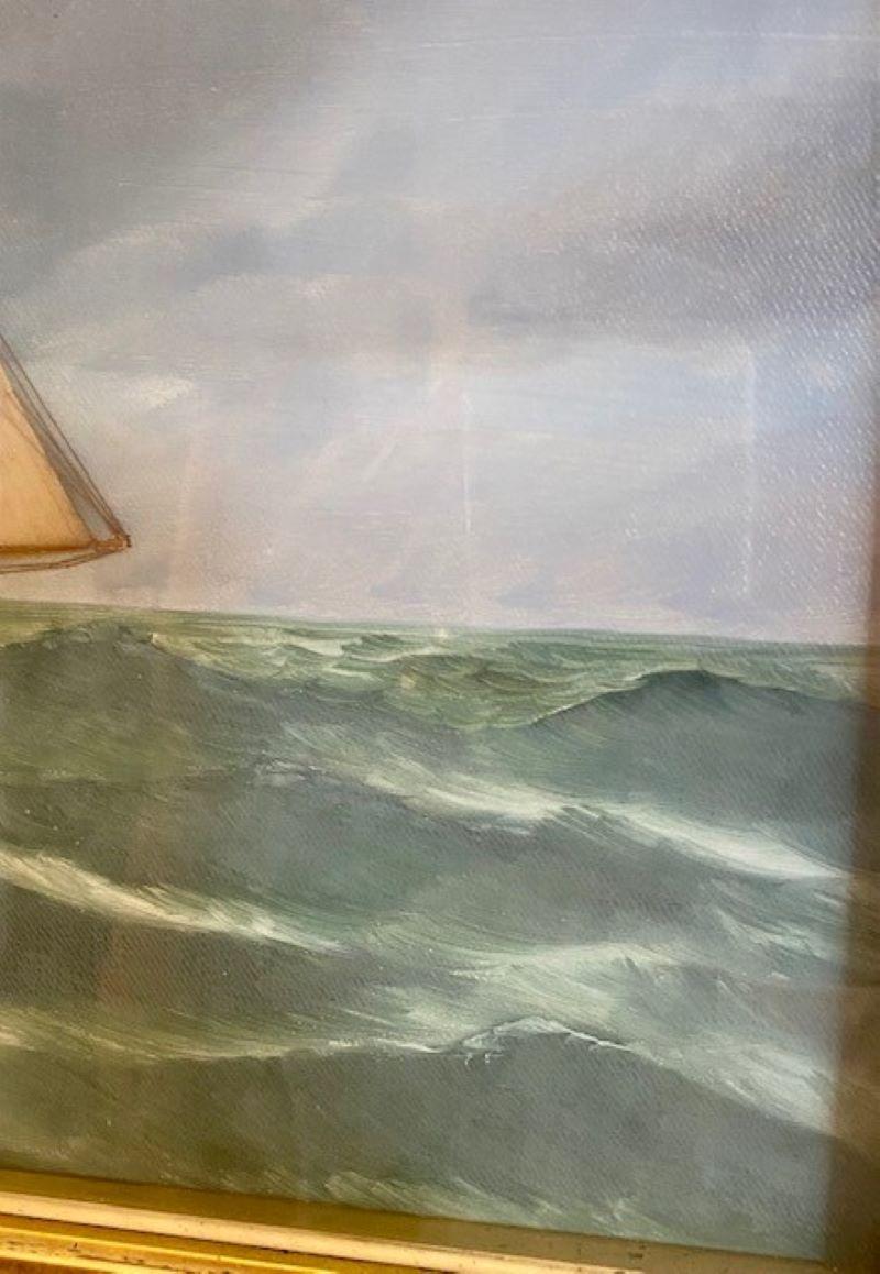 Canvas 19th C. Silk Embroidered and Hand Painted Seascape by Thomas Willis For Sale