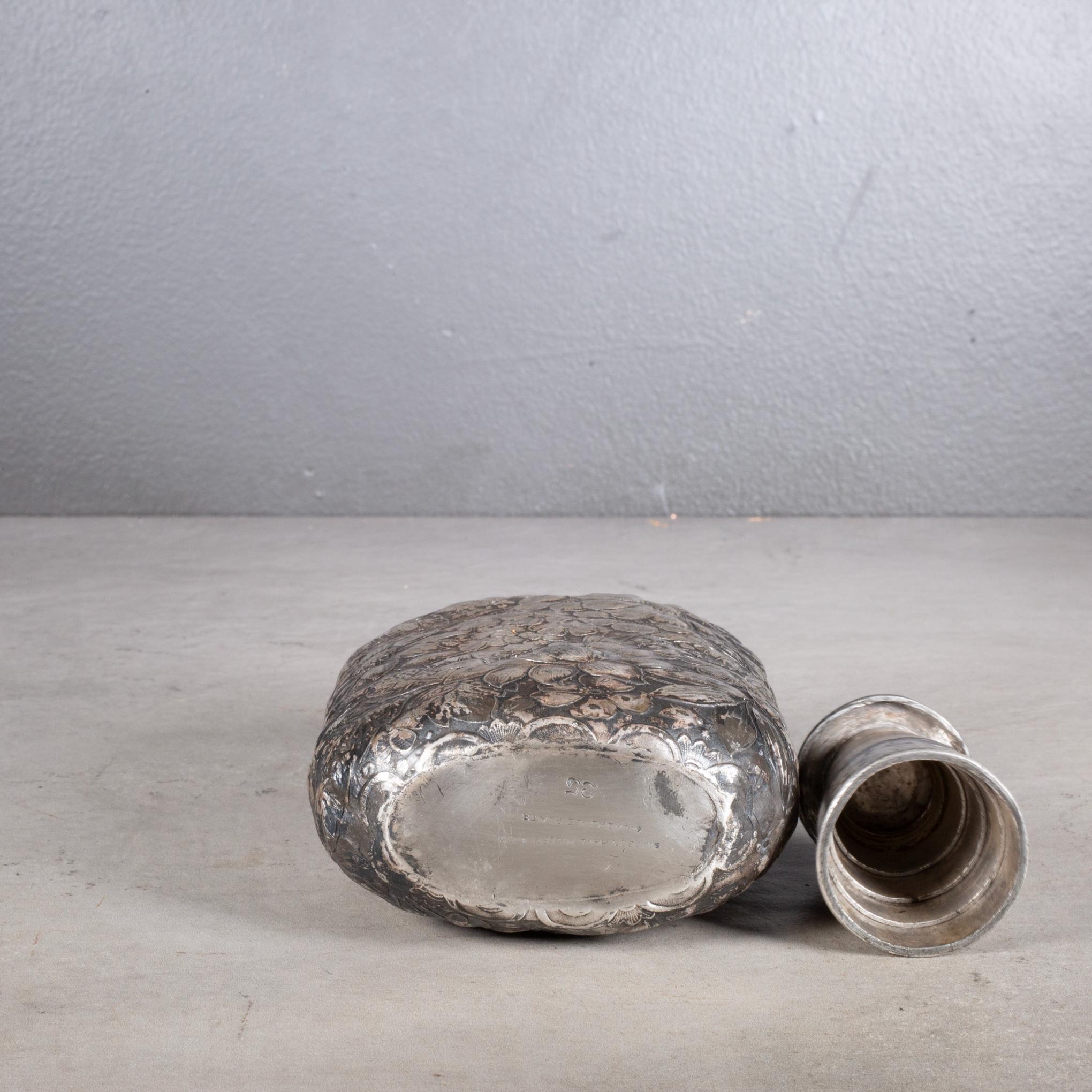 19th c. Silver Plate Flask with Expandable Cup c.1890 2