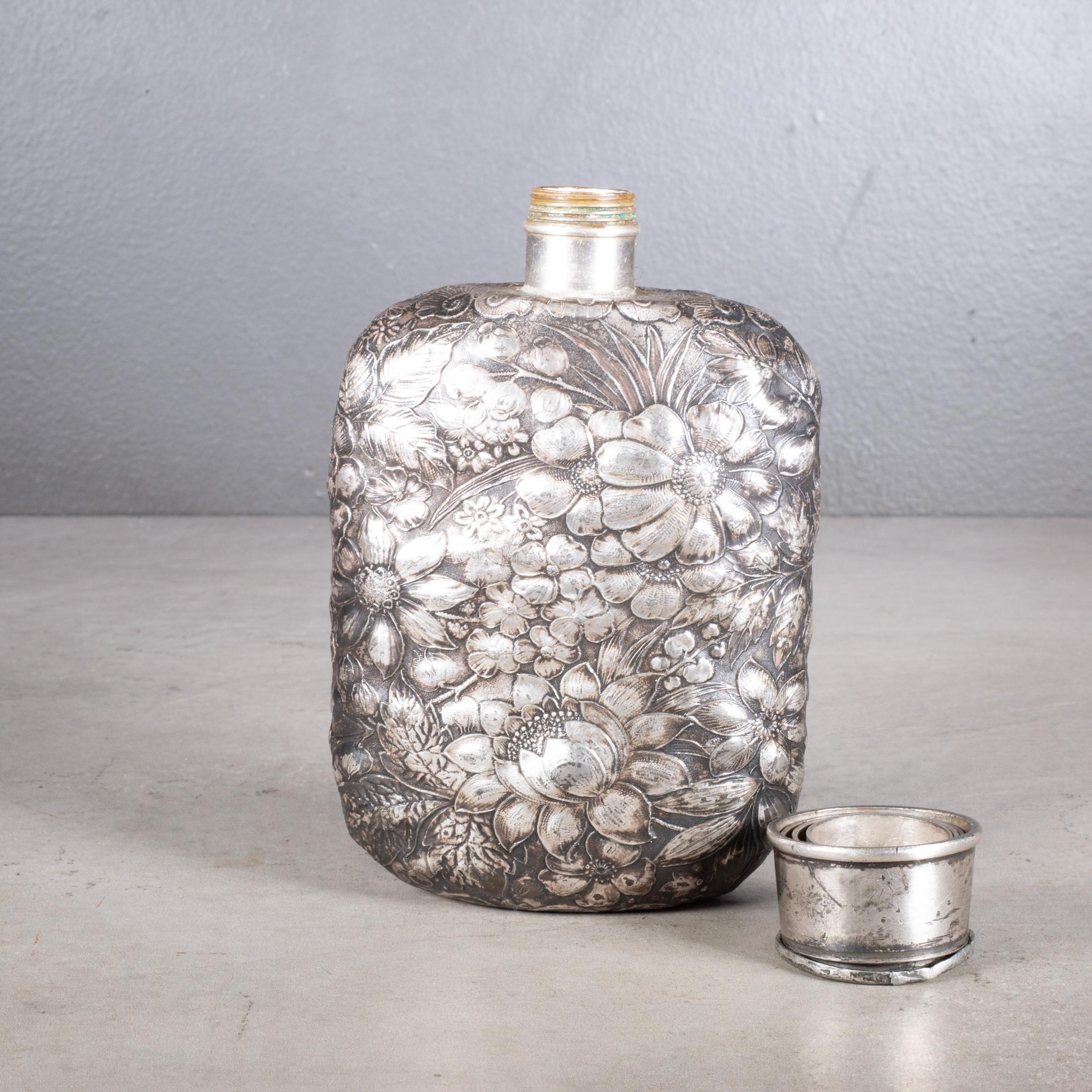 19th c. Silver Plate Flask with Expandable Cup c.1890 3