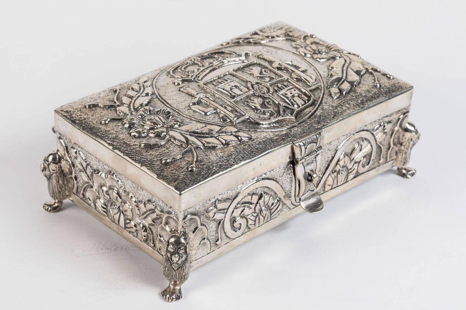 Molded 19th Century, Silver Plated Box with Royal Crest For Sale
