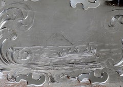 19th c Silver Plated Cake Server by E. Jaccard With Fishing Boat Scene on Blade