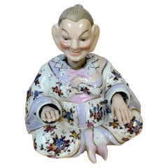19th C. Sitzendorf Meissen Style Seated Chinoiserie Nodder, Moving Head & Hands