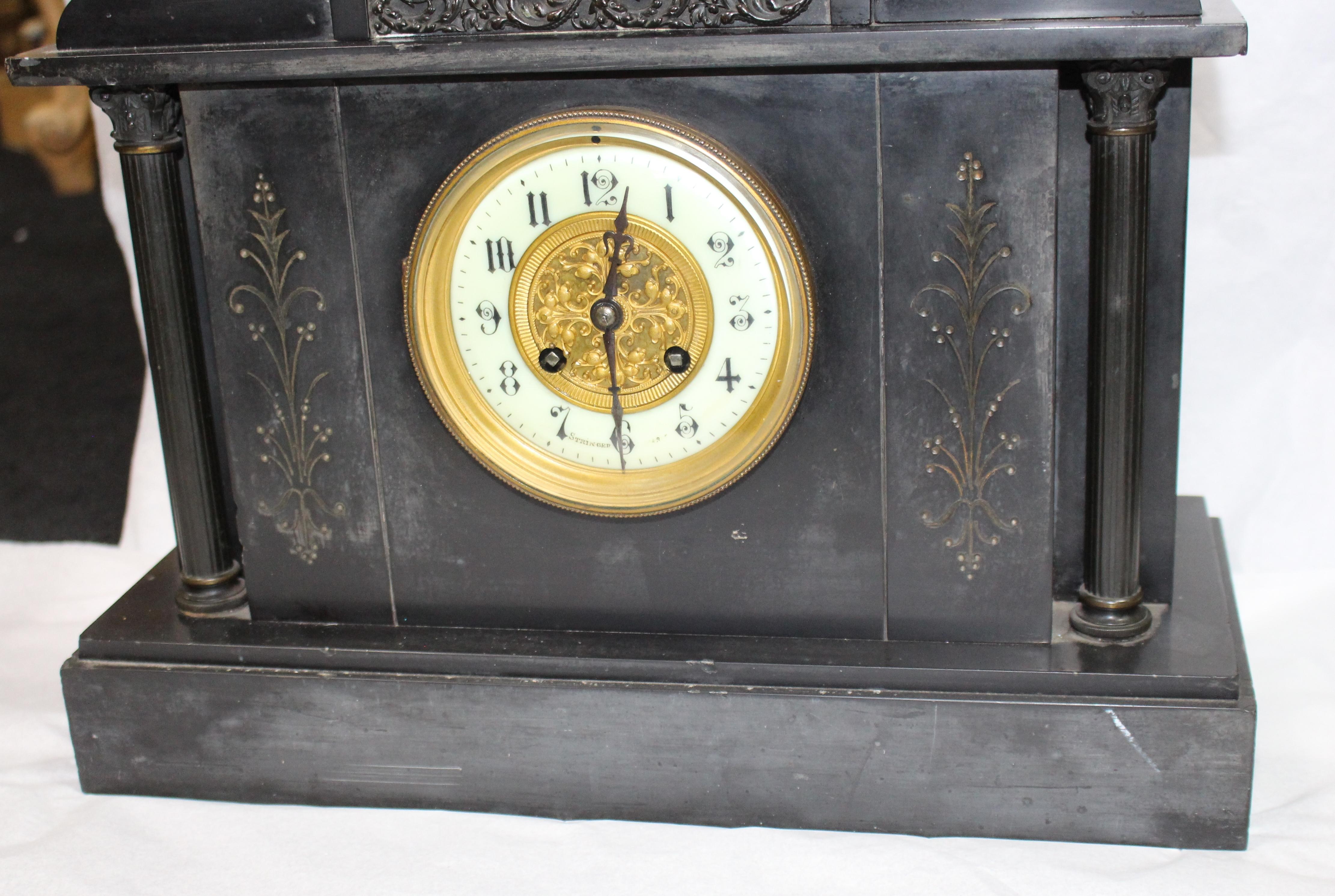 19th Century Slate Marble Temple Mantle Clock 1