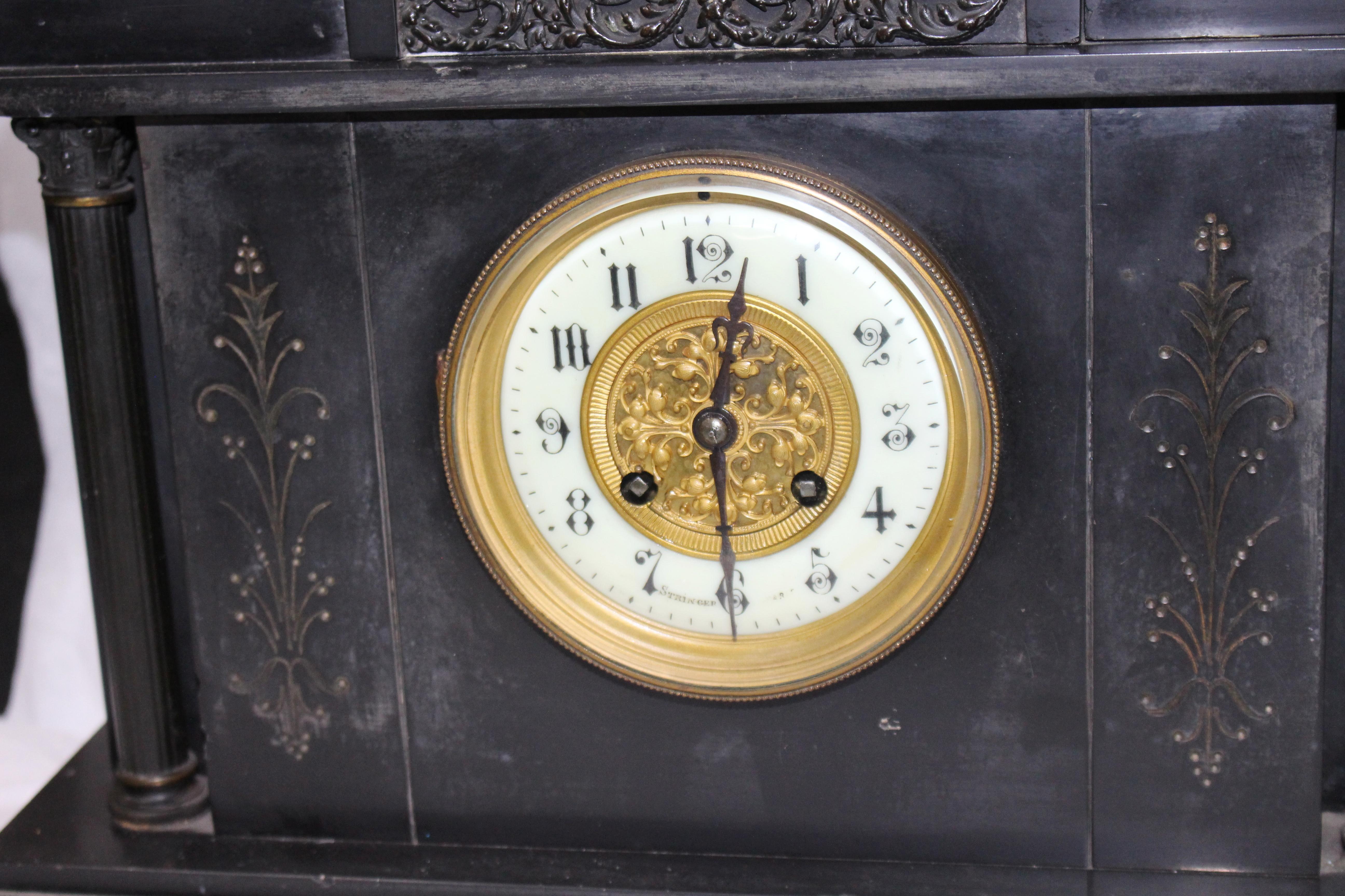 19th Century Slate Marble Temple Mantle Clock 2