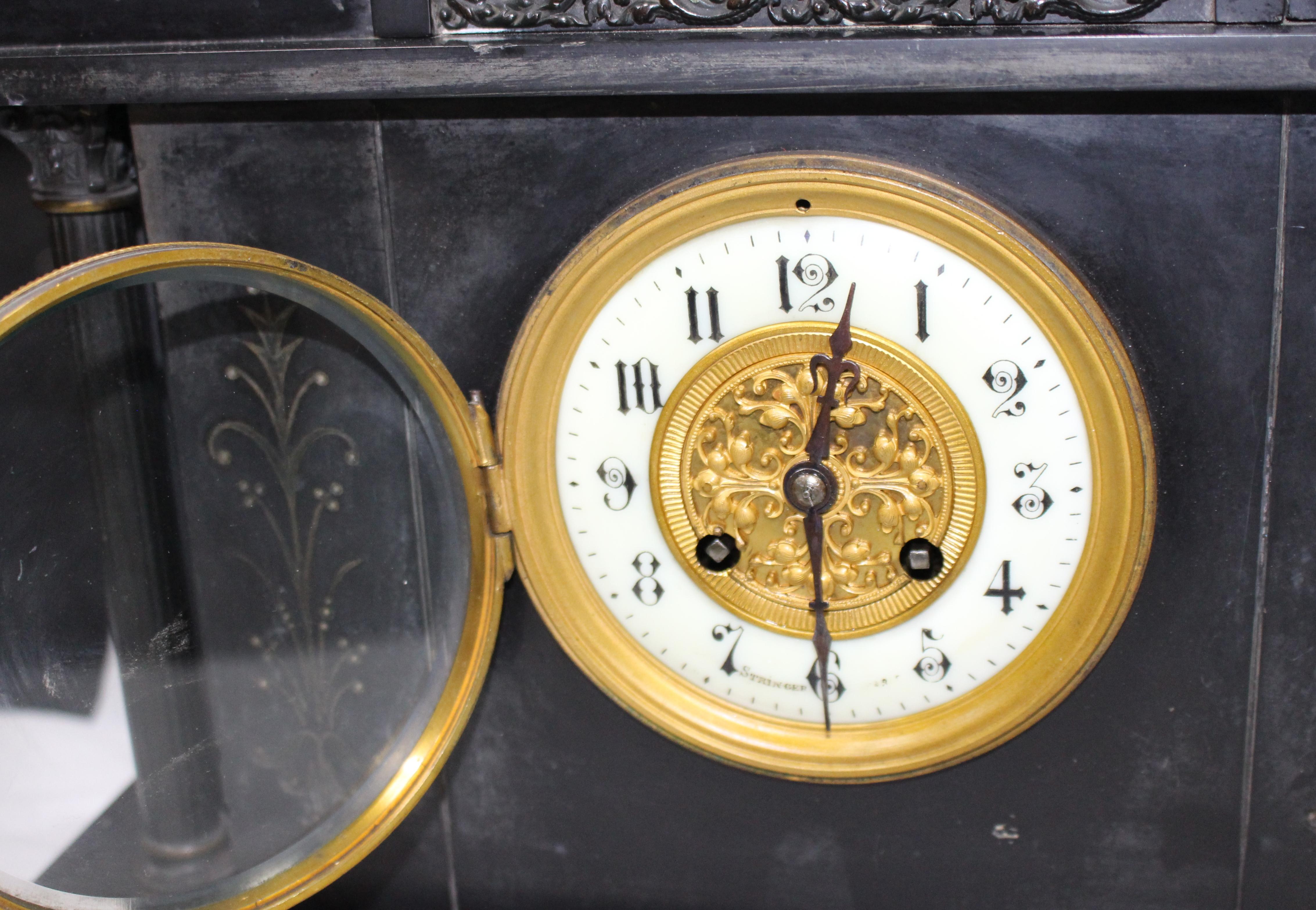 19th Century Slate Marble Temple Mantle Clock 3