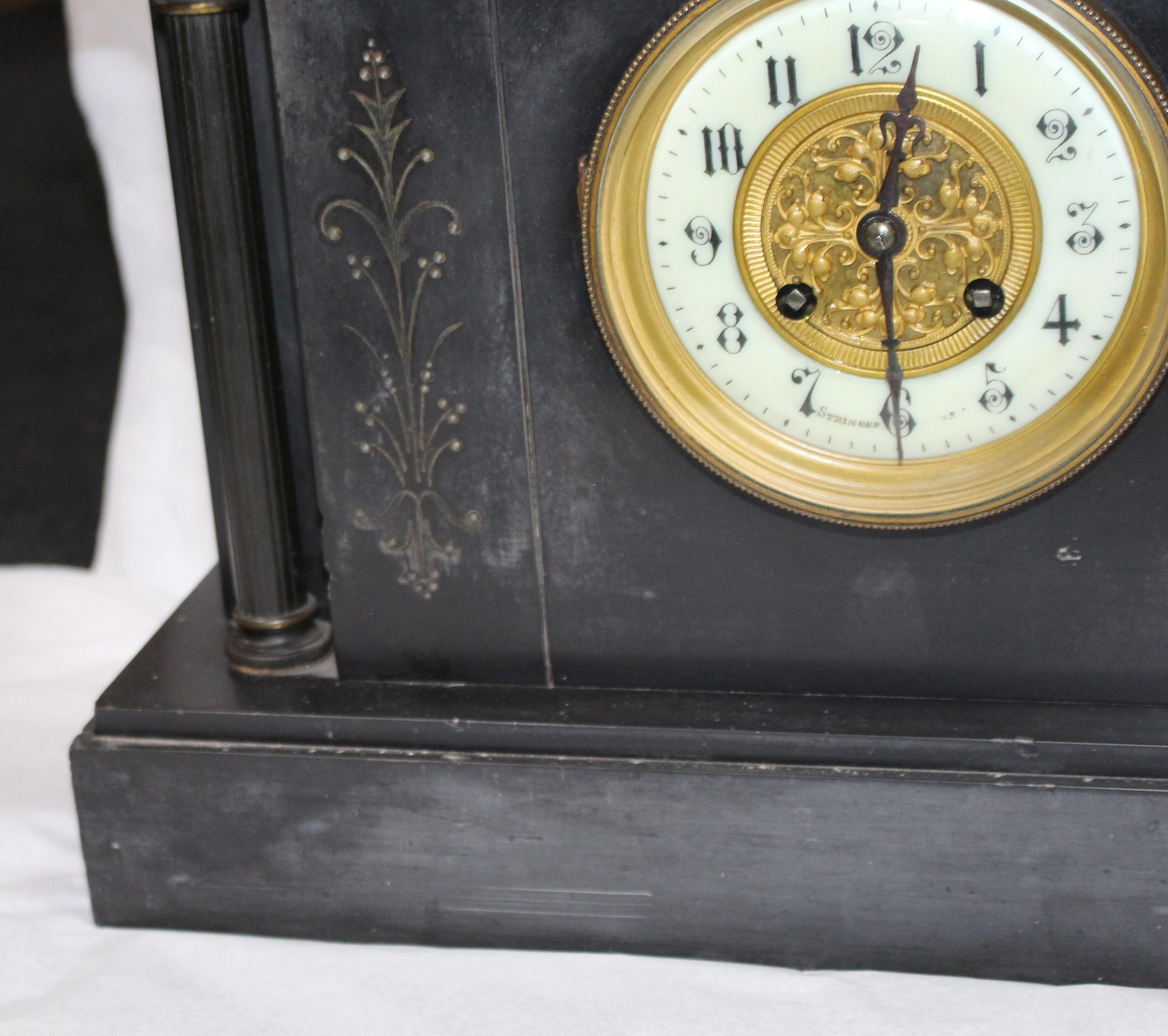 19th Century Slate Marble Temple Mantle Clock 4