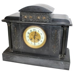 Antique 19th Century Slate Marble Temple Mantle Clock