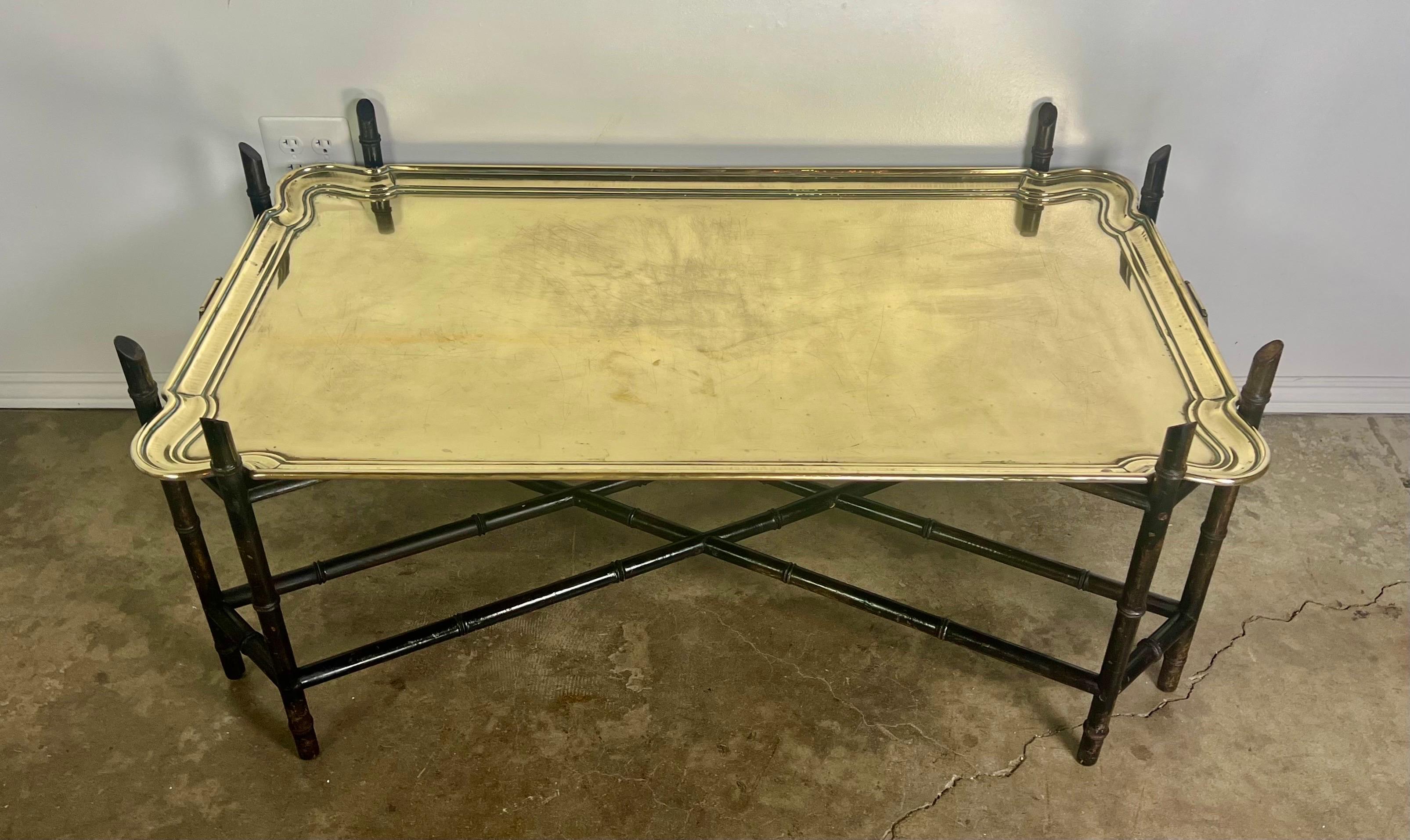 19th C. Solid Brass German Tray on Black Chinoiserie Base For Sale 11
