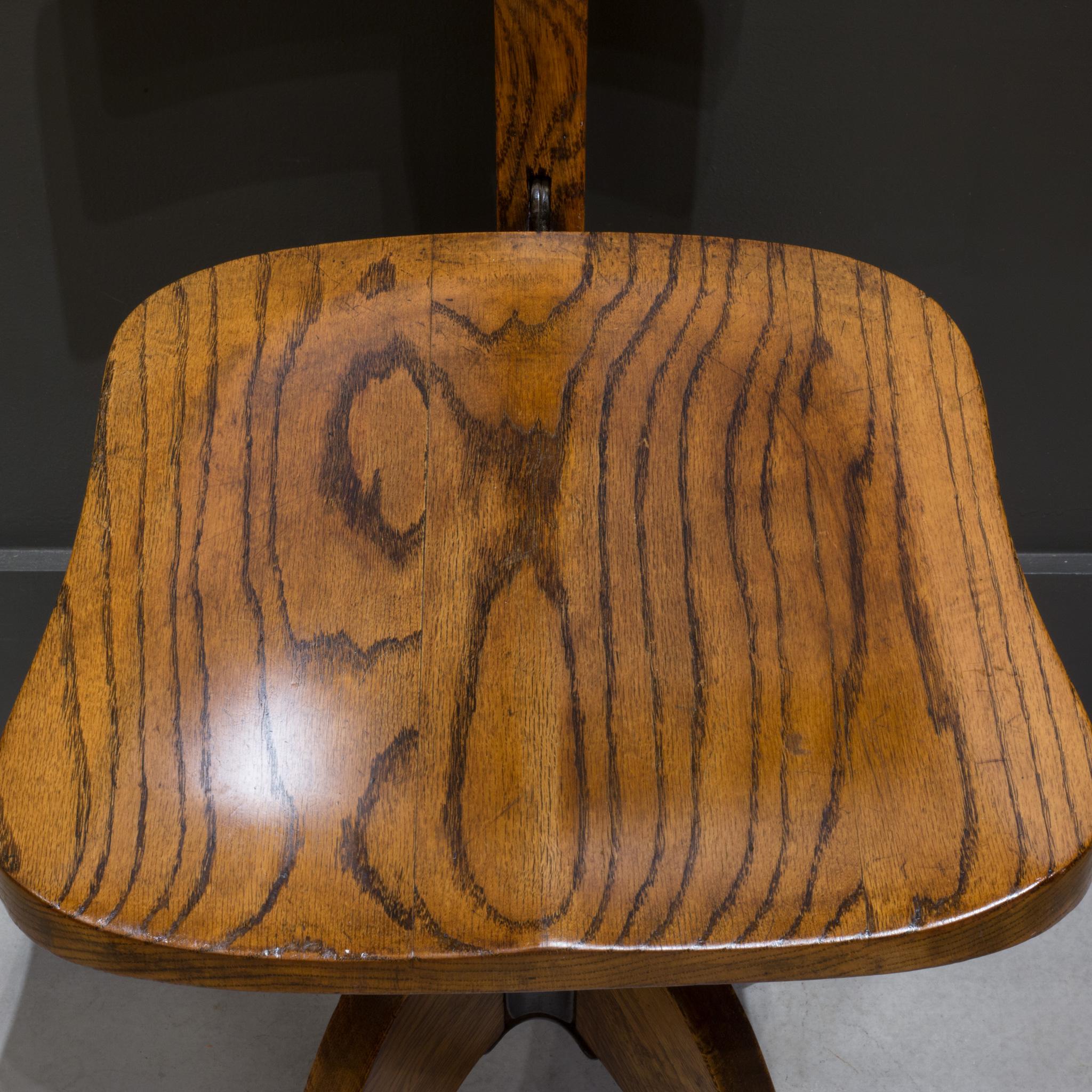 Industrial 19th c. Solid Oak Adjustable Swivel Desk Chair c.1897