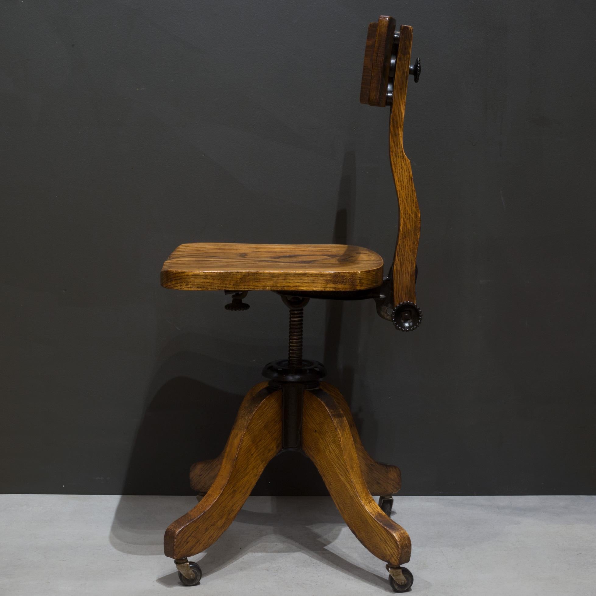 19th Century 19th c. Solid Oak Adjustable Swivel Desk Chair c.1897