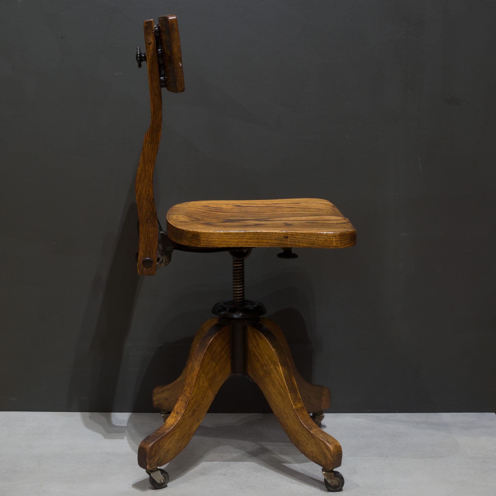 19th c. Solid Oak Adjustable Swivel Desk Chair c.1897 1
