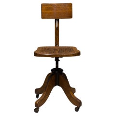Antique 19th c. Solid Oak Adjustable Swivel Desk Chair c.1897