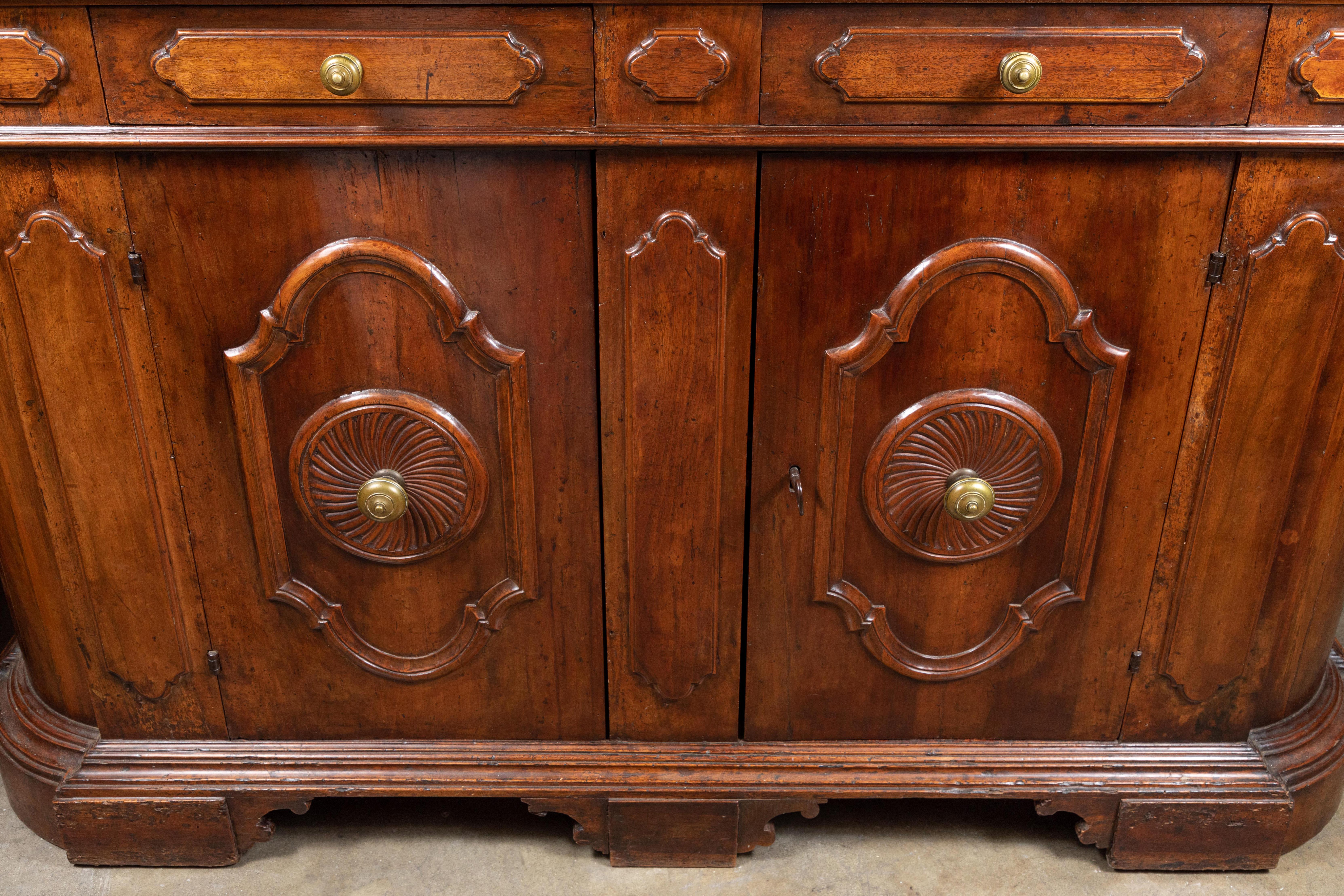 Italian 19th Century, Solid Walnut, Paneled, Tuscan Buffet For Sale