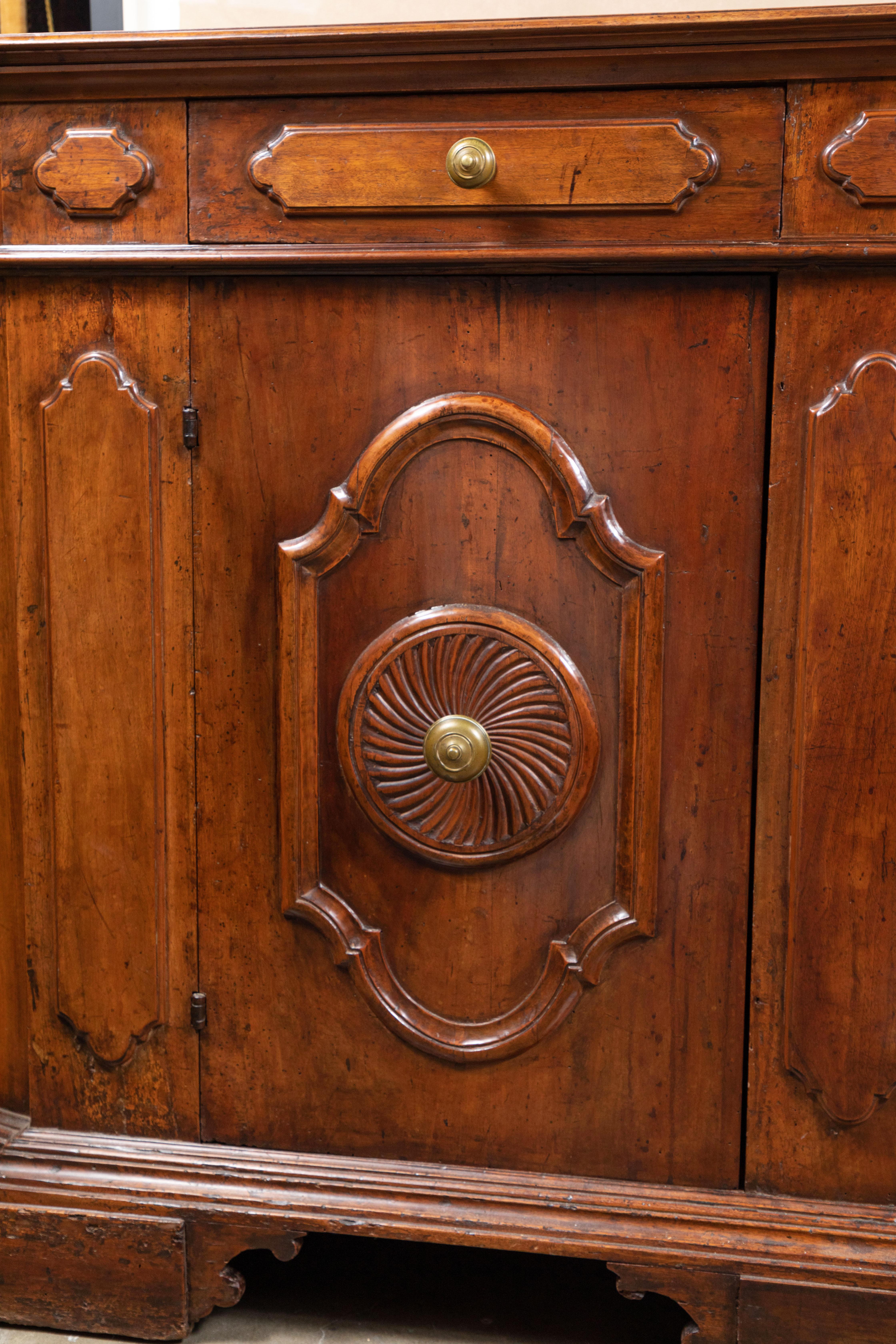 19th Century, Solid Walnut, Paneled, Tuscan Buffet For Sale 1
