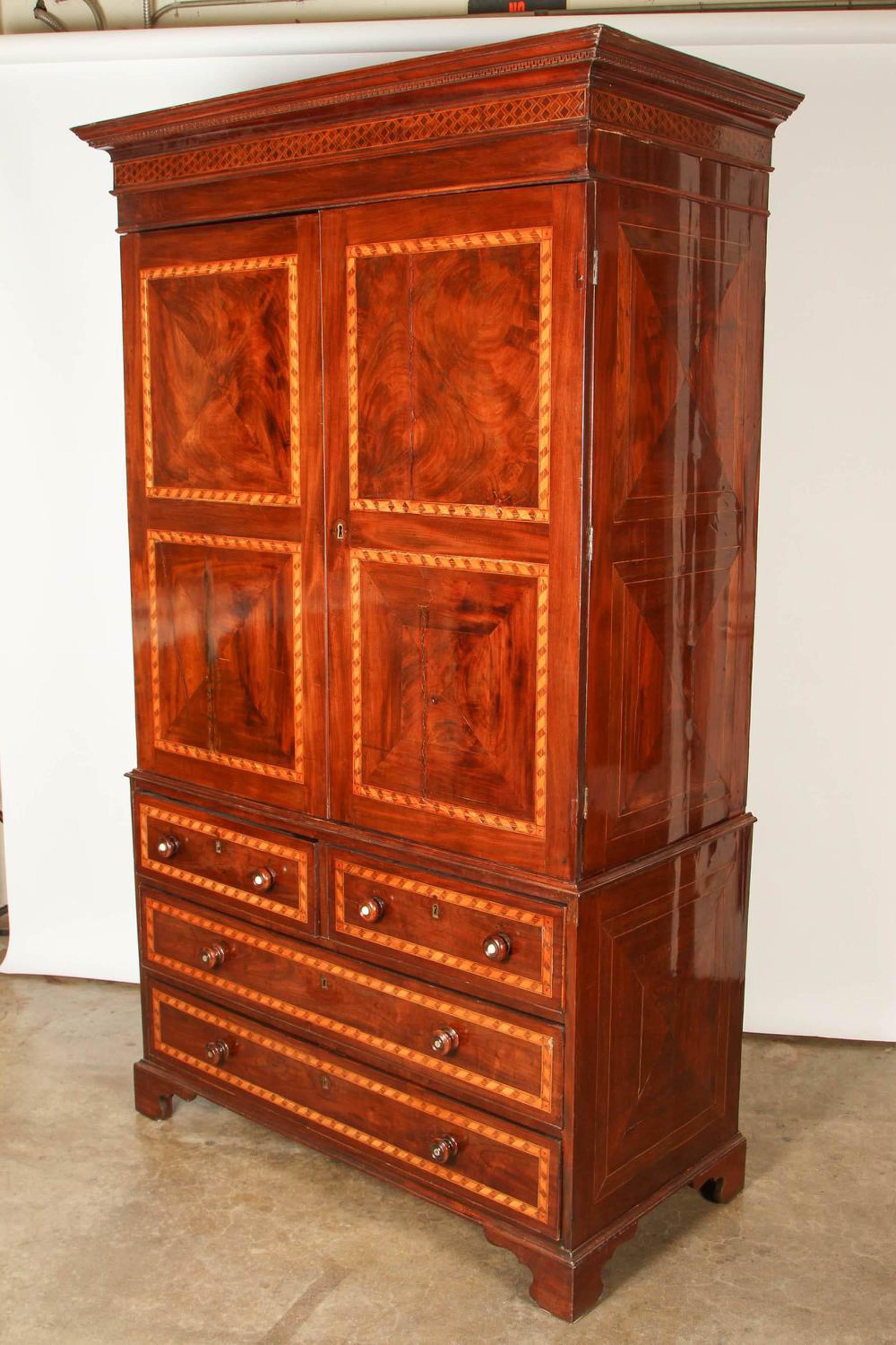 19th Century South American Mahogany Linen Press For Sale 4