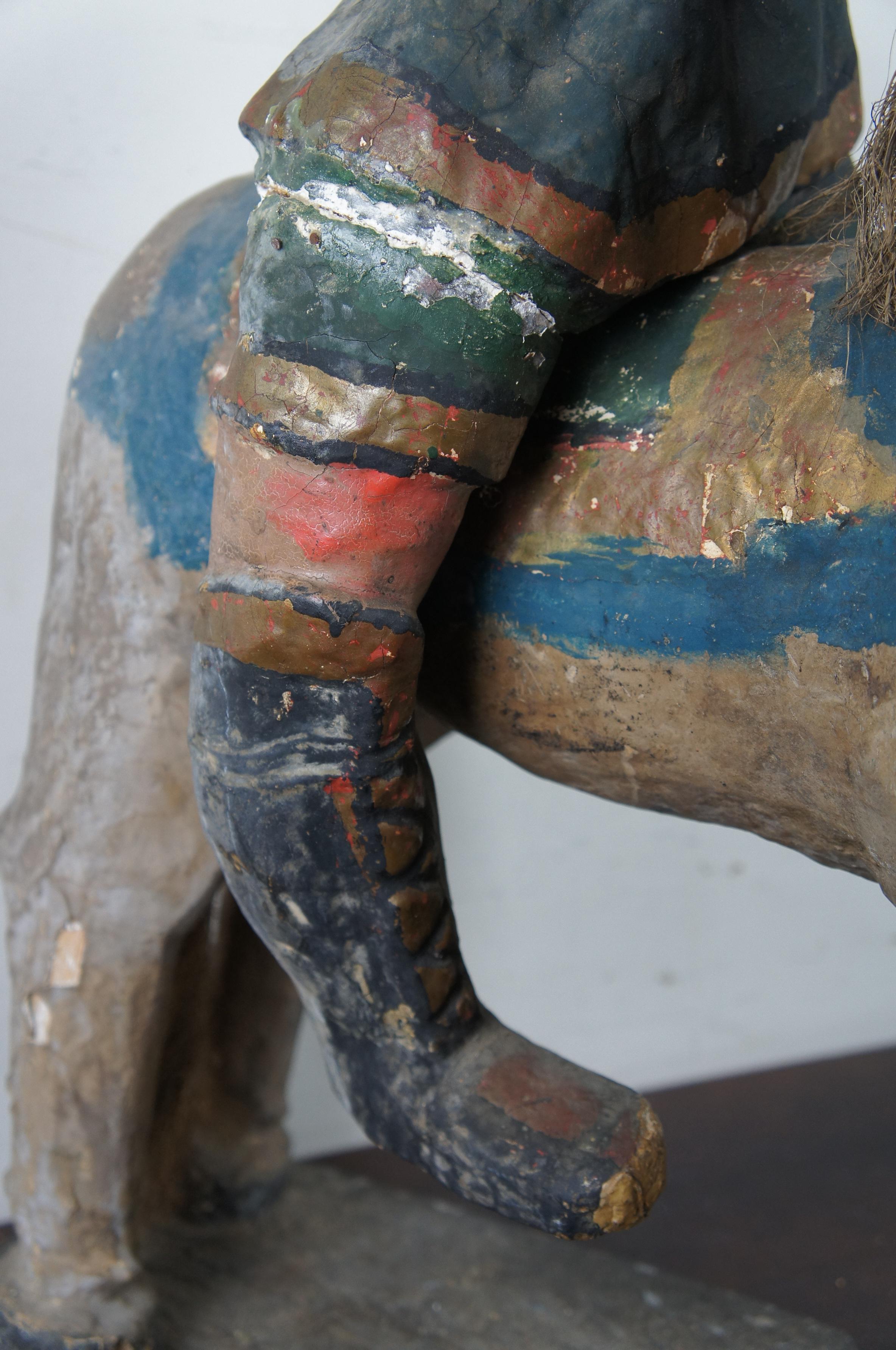 South American Primitive Folk Art Polychrome Santos Figure on Wood Horse 2