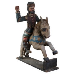 South American Primitive Folk Art Polychrome Santos Figure on Wood Horse