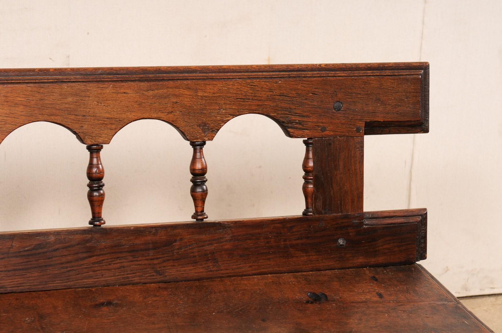 19th C. Spanish Arch & Spindle Back Carved-Wood Bench For Sale 5