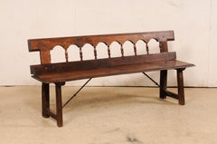19th C. Spanish Arch & Spindle Back Carved-Wood Bench
