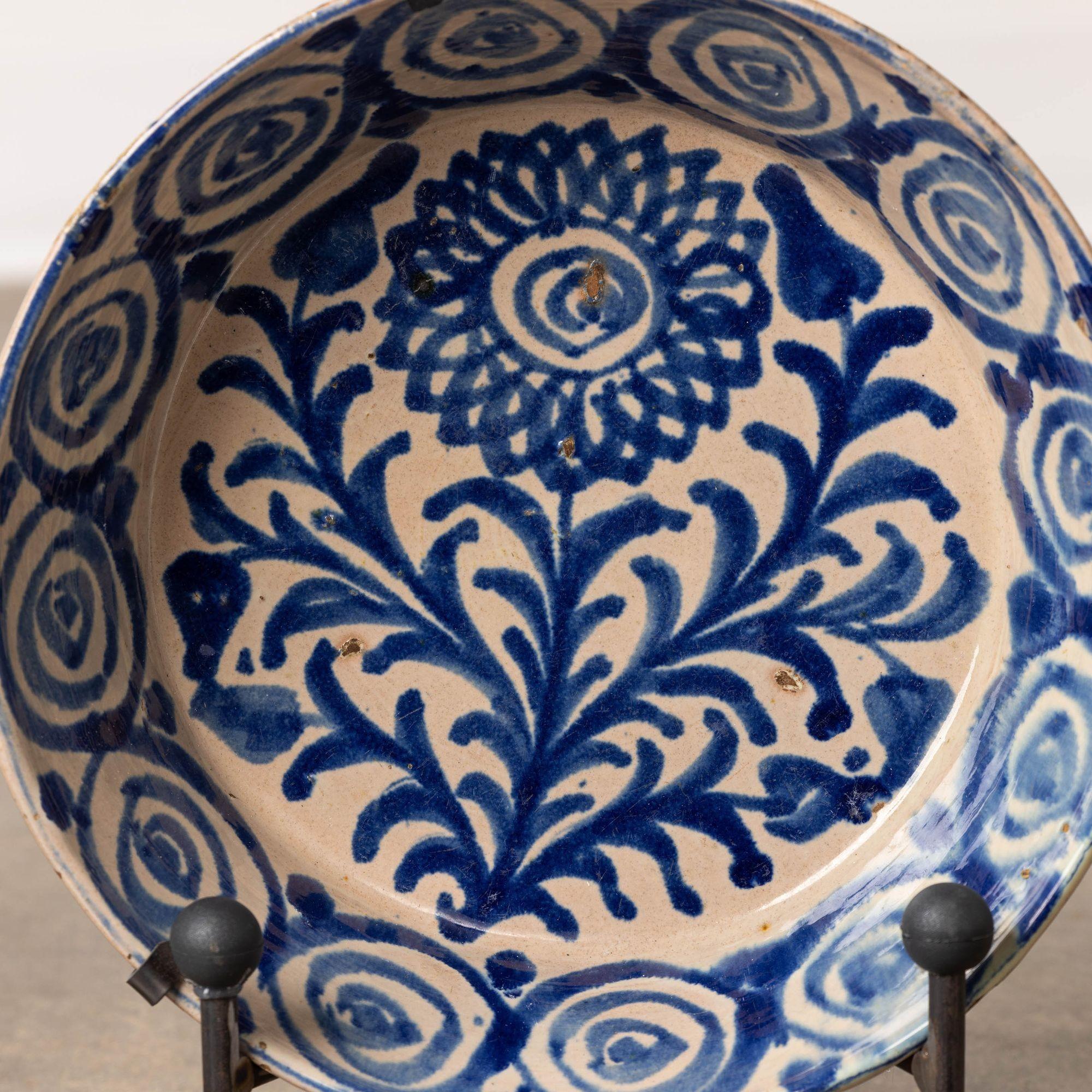 Country 19th c. Spanish Blue and White Fajalauza Lebrillo Bowl from Granada For Sale
