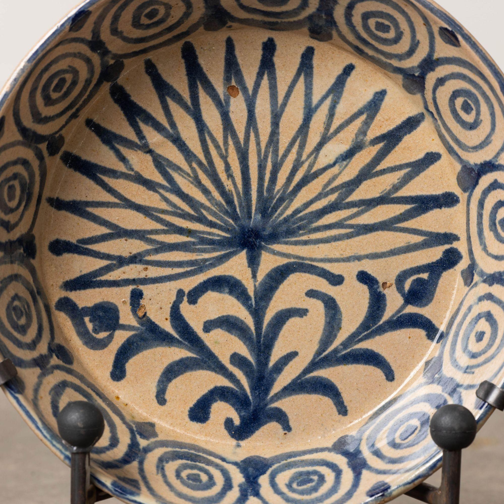 Glazed 19th c. Spanish Blue and White Fajalauza Lebrillo Bowl from Granada For Sale