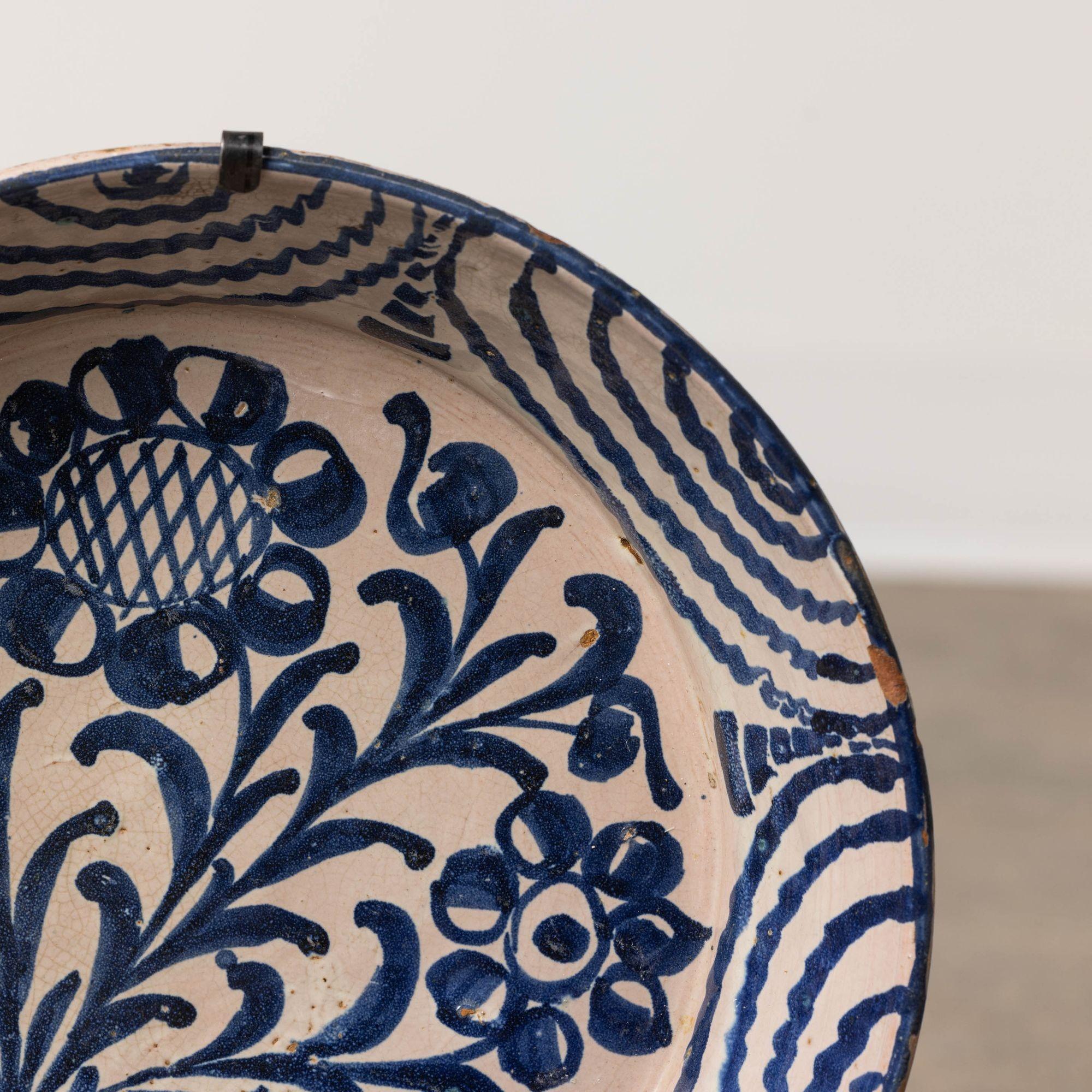 19th Century 19th c. Spanish Blue and White Fajalauza Lebrillo Bowl from Granada For Sale