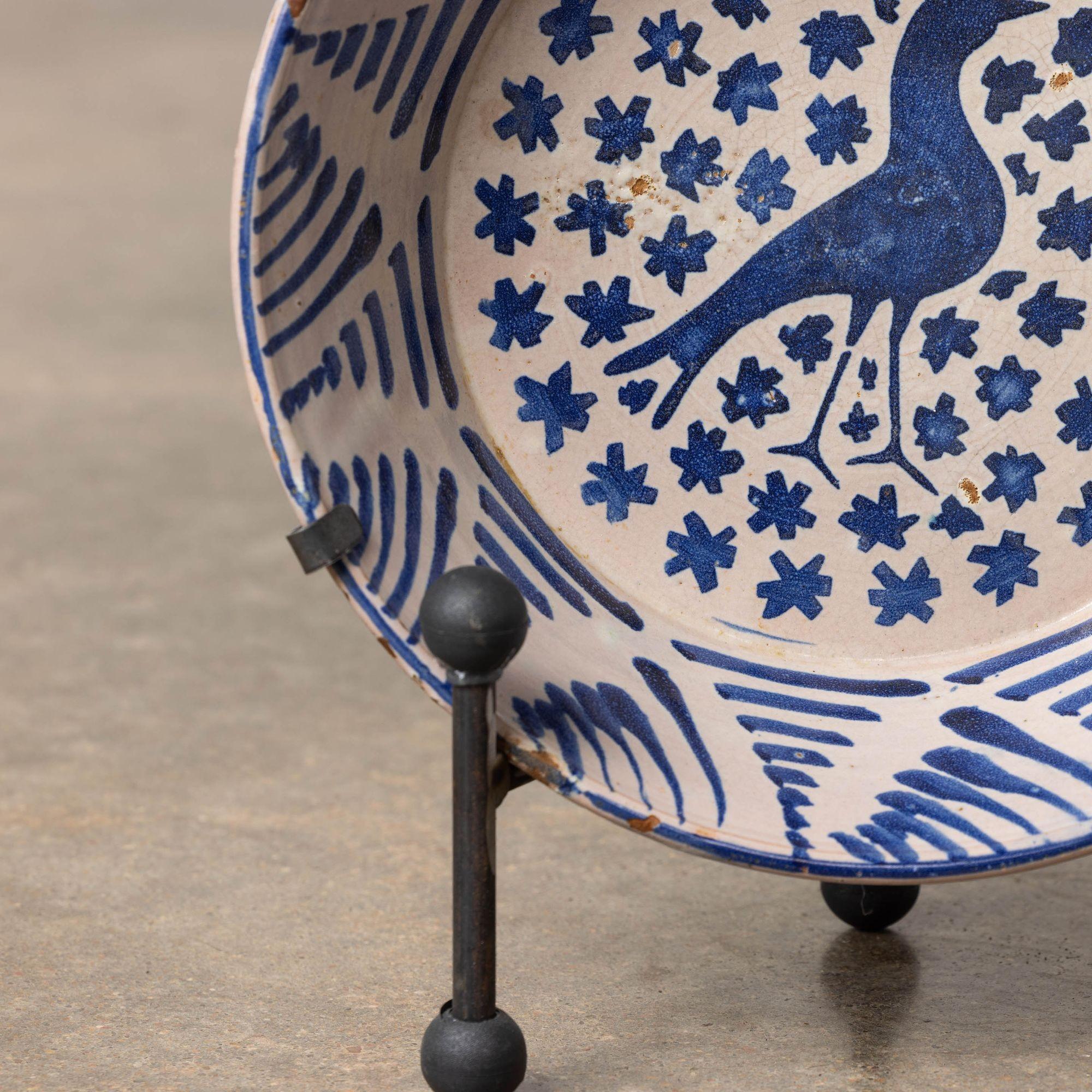 Terracotta 19th c. Spanish Blue and White Fajalauza Lebrillo Bowl from Granada For Sale