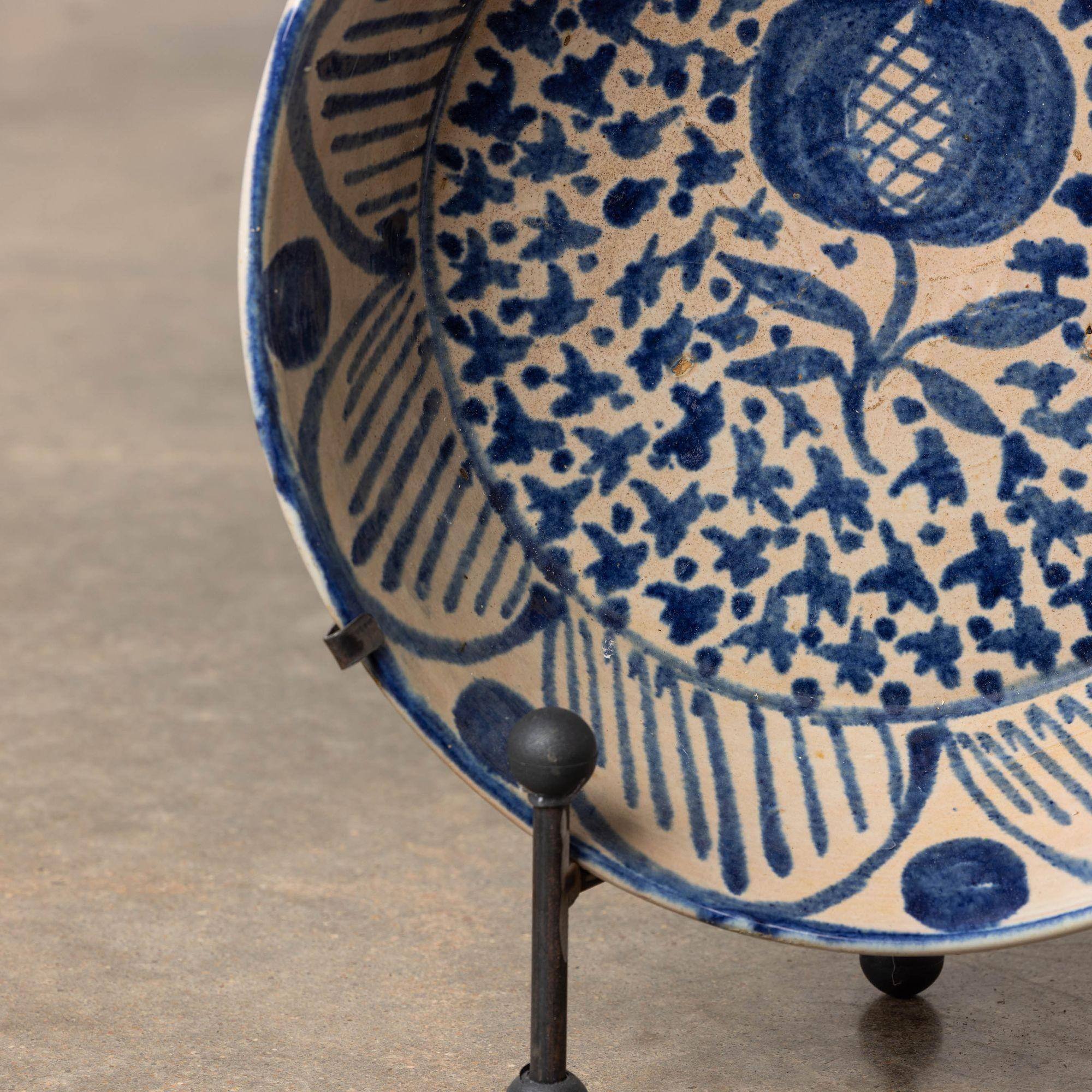 Ceramic 19th c. Spanish Blue and White Fajalauza Lebrillo Bowl from Granada For Sale