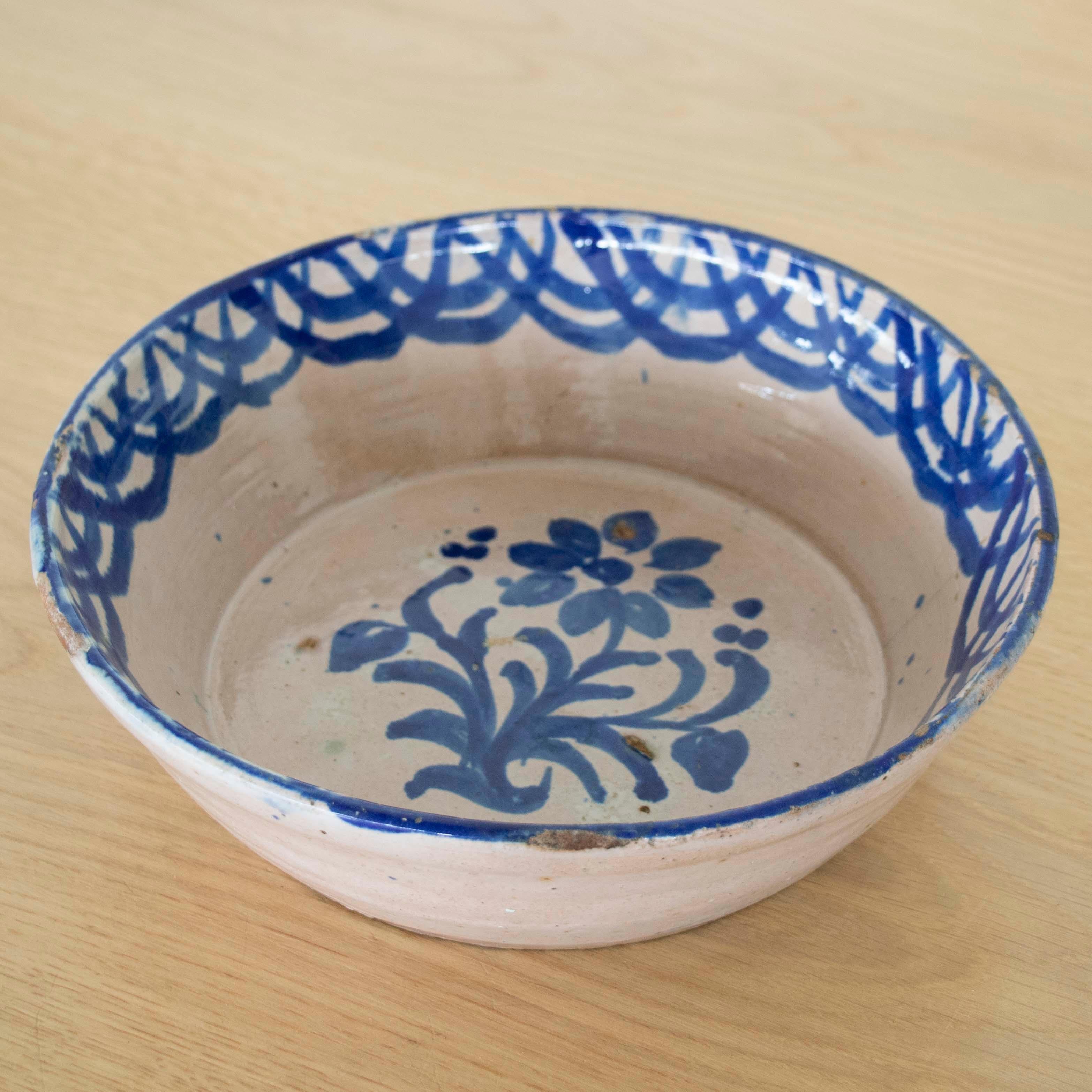 19th Century 19th c. Spanish Blue Fajalauza Lebrillo Bowl For Sale