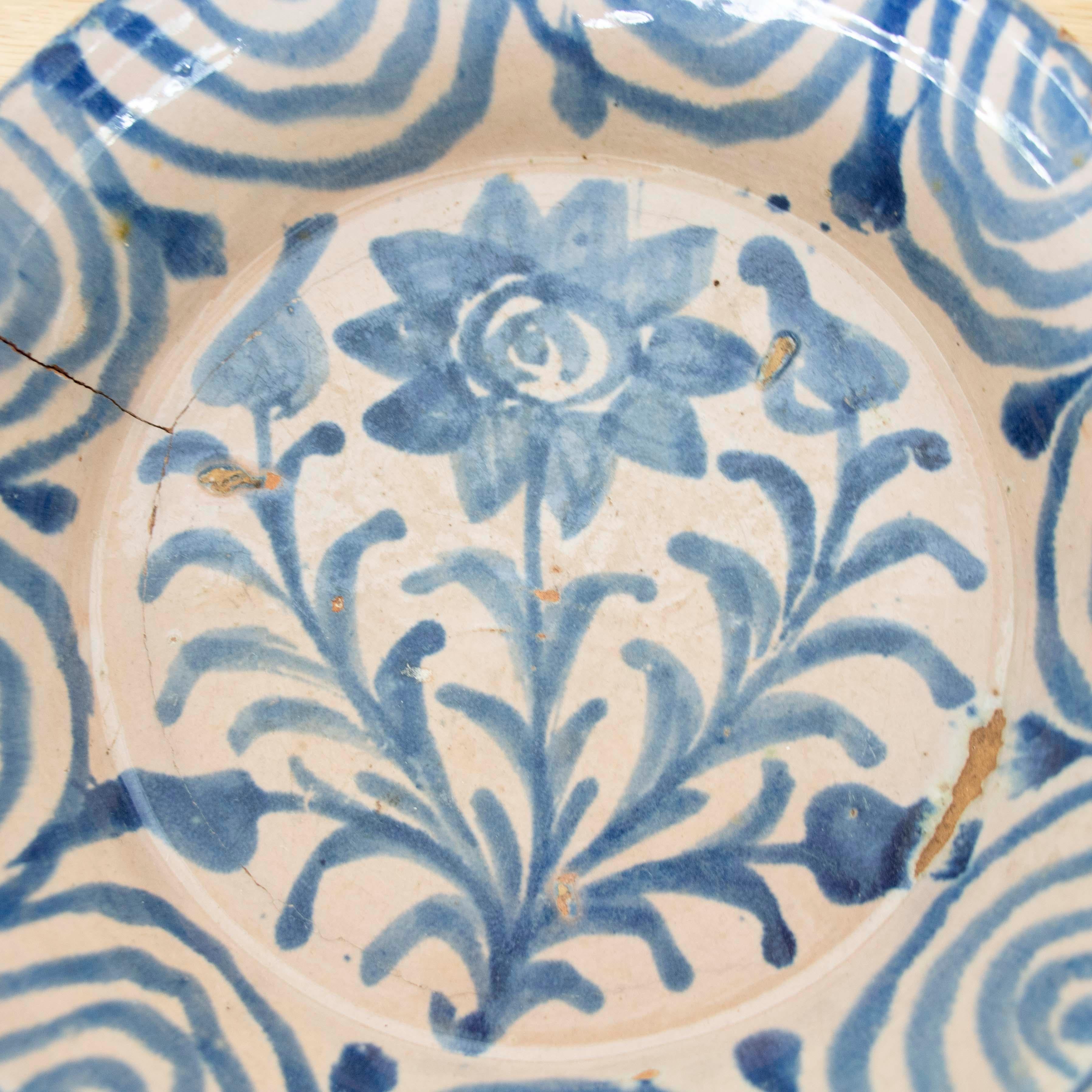 XIXe siècle 19e s. Bol bleu espagnol Fajalauza Lebrillo