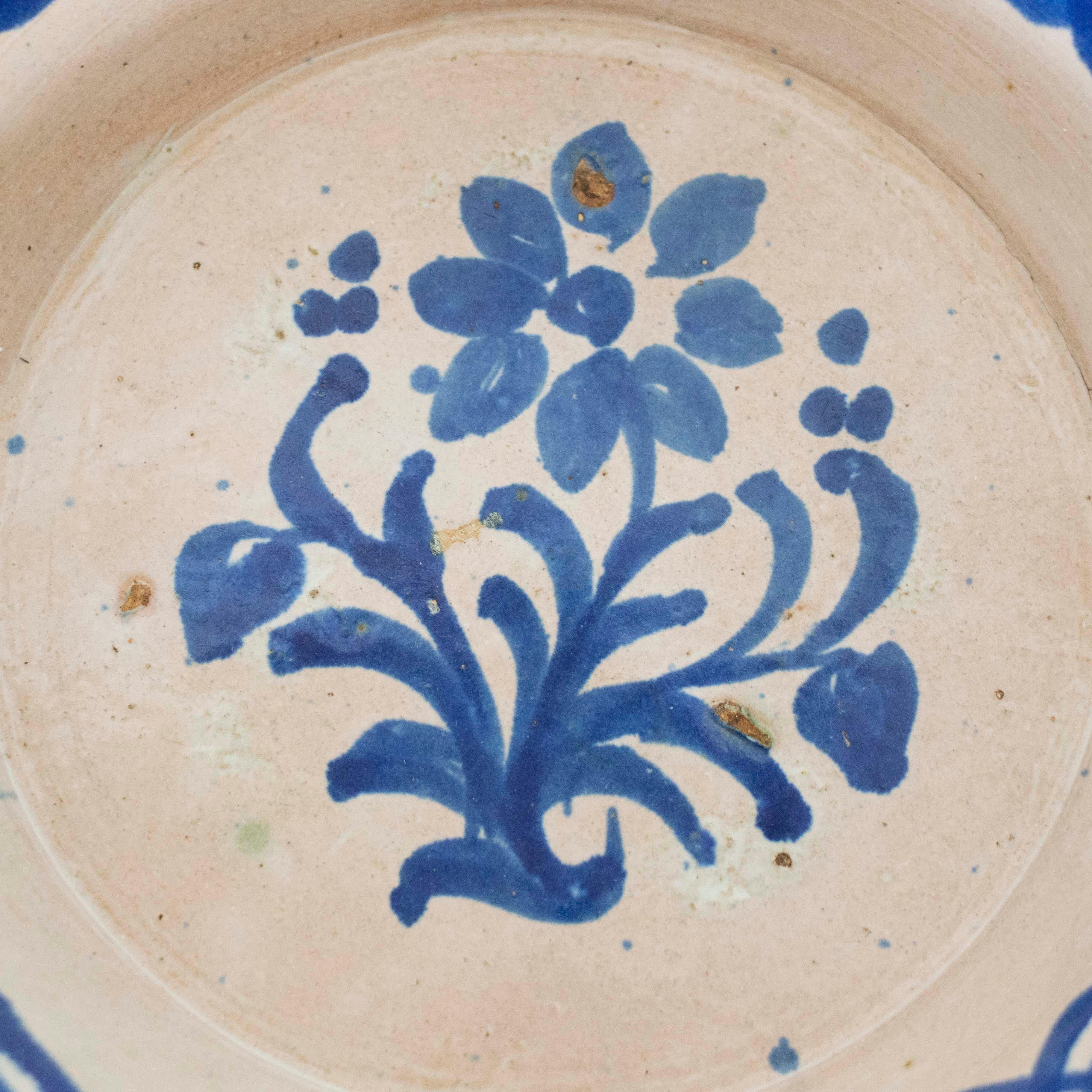 Pottery 19th c. Spanish Blue Fajalauza Lebrillo Bowl For Sale