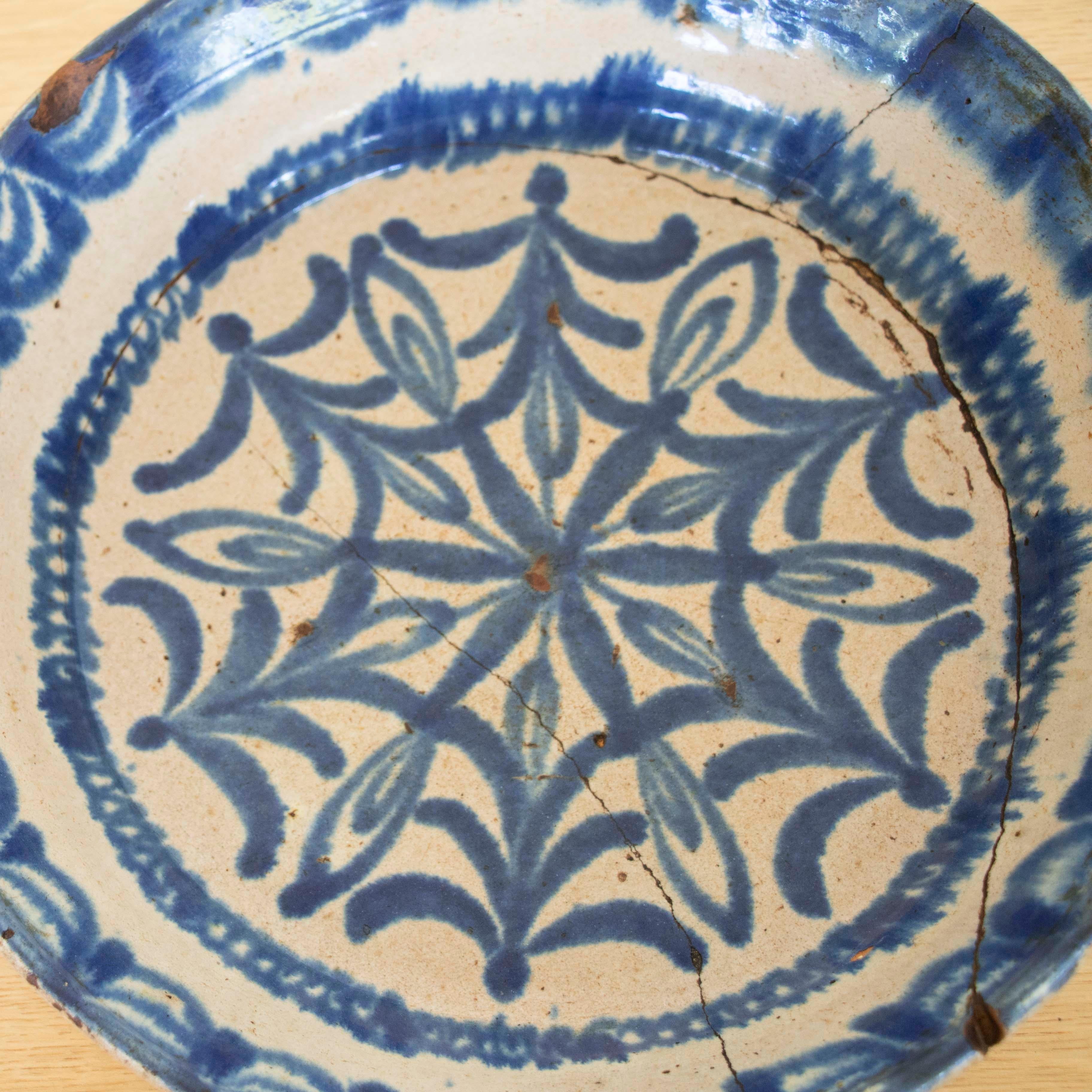 Pottery 19th c. Spanish Blue Fajalauza Lebrillo Bowl For Sale