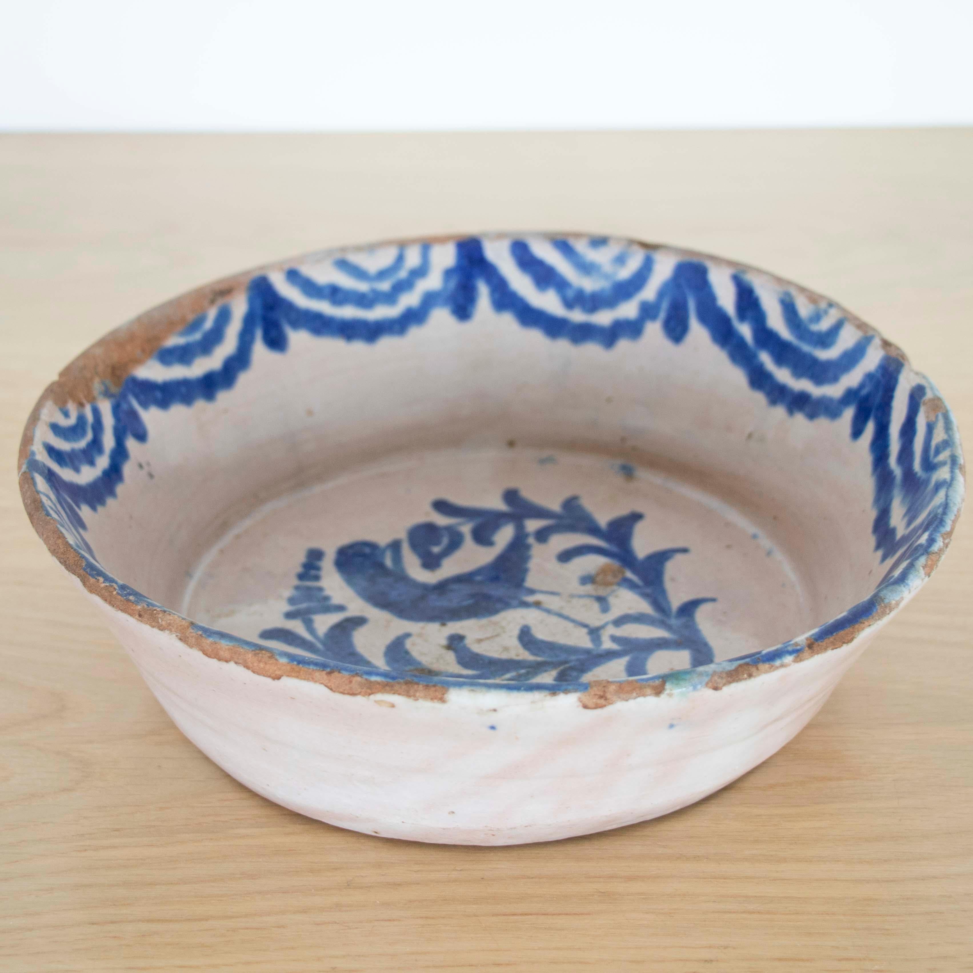 Poteries 19e s. Bol bleu espagnol Fajalauza Lebrillo en vente