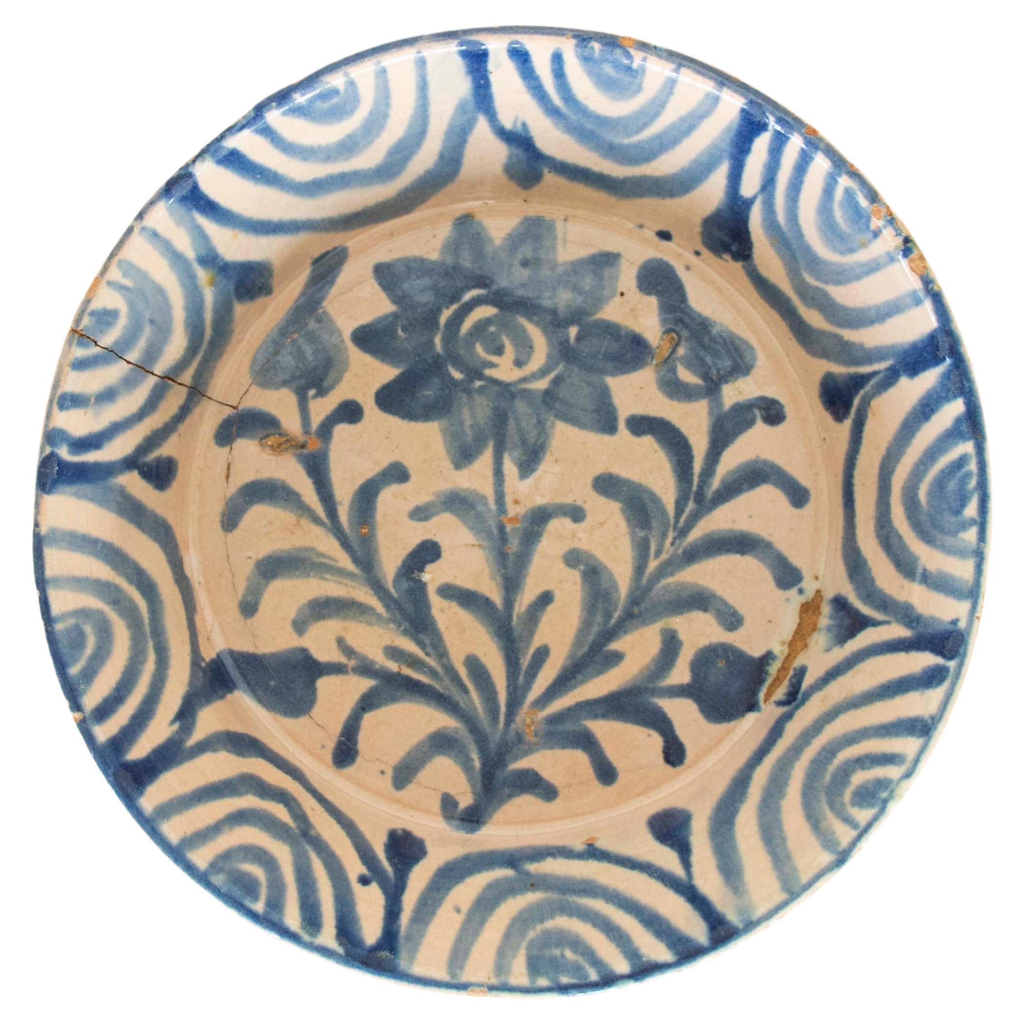 19th c. Spanish Blue Fajalauza Lebrillo Bowl