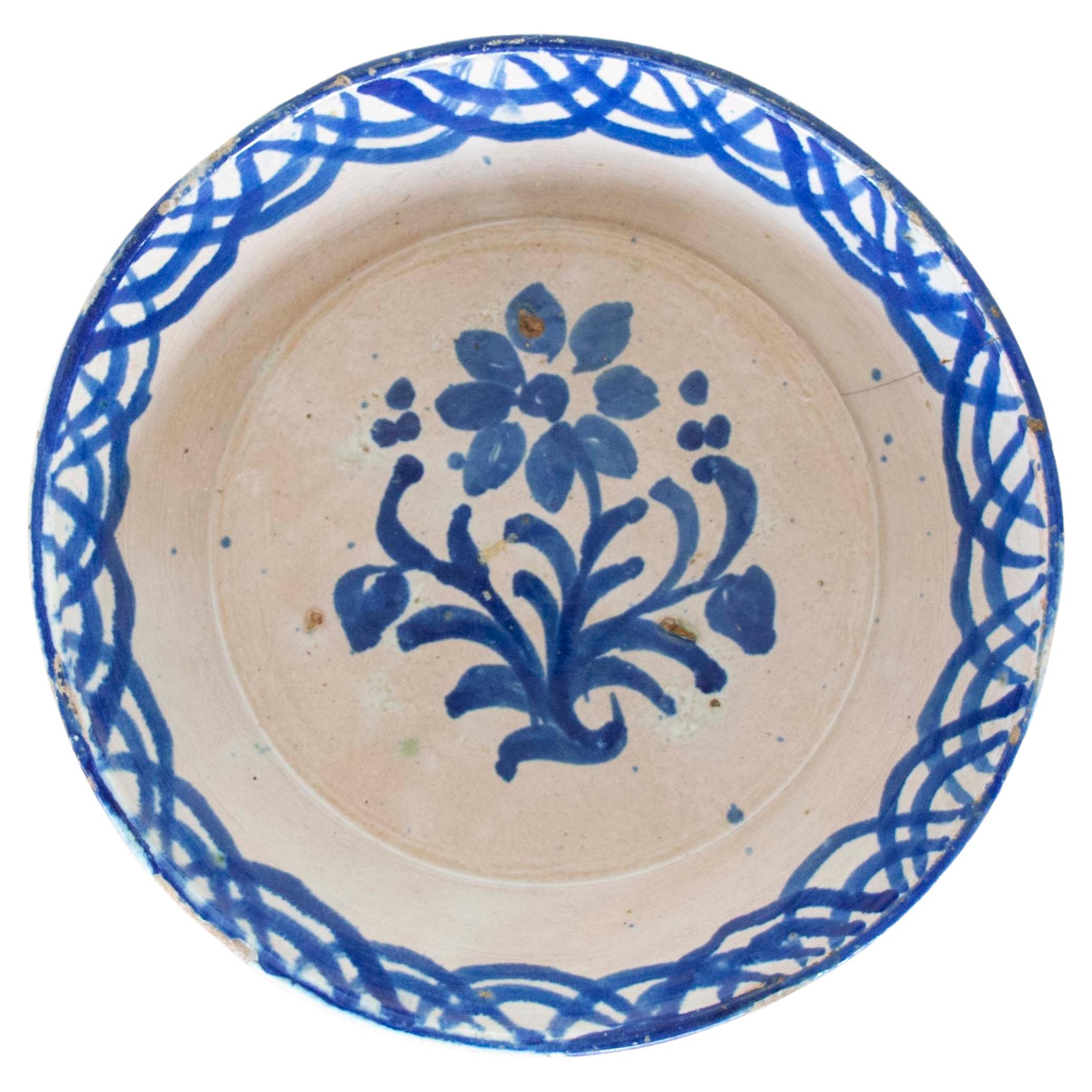 19th c. Spanish Blue Fajalauza Lebrillo Bowl For Sale