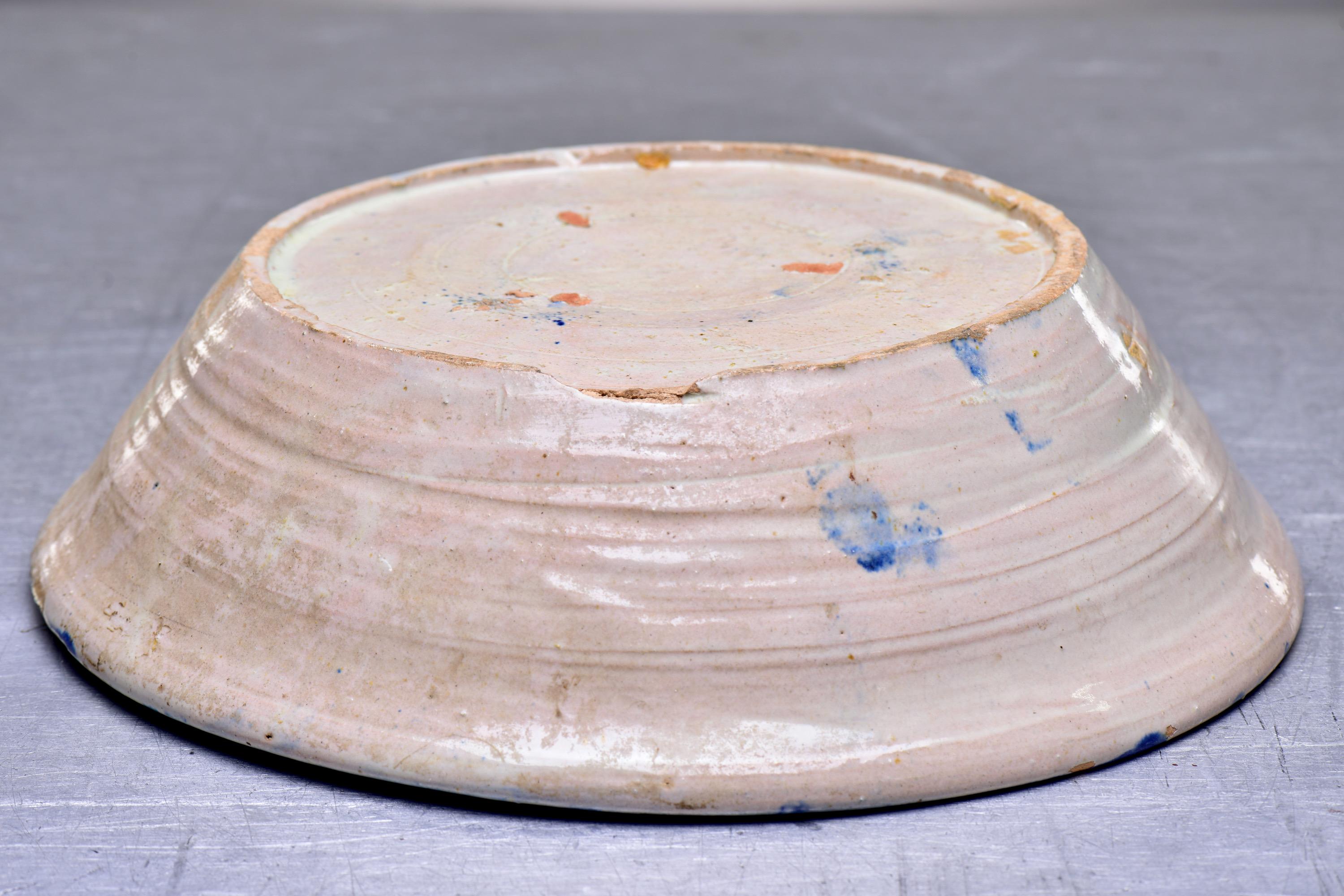 19th C Spanish Blue White Fajalauza Glazed Terra Cotta Bowl with Pomegranate 2