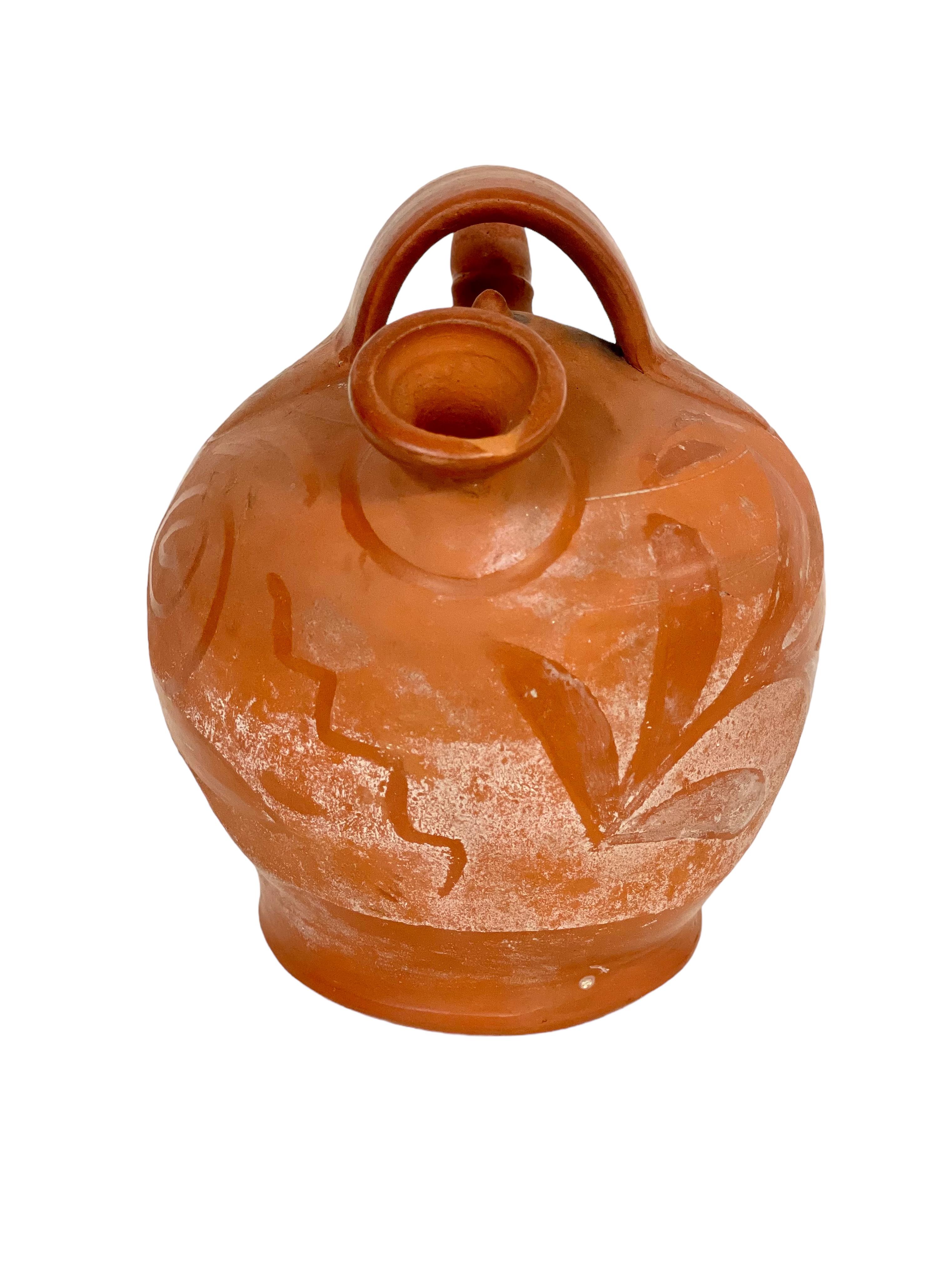 Rustic 19th C. Spanish Botijo Water Cooling Jug in Unglazed Terracotta For Sale